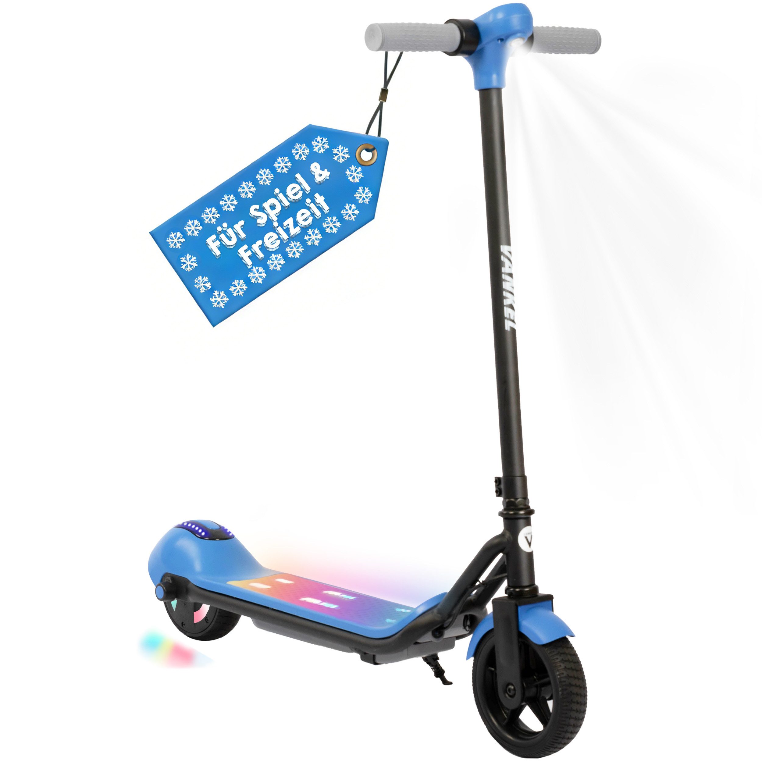 Vankel E-Scooter Kinder, ab 6 Jahren, Elektro Kinderroller, Bunte Leuchten, 110 W, 14 km/h, (LED-Display, Frontlicht, rutschfeste Trittfläche), 6,5 Zoll E-roller, Cityroller, mit Bluetooth-Lautsprecher, E-Bremse