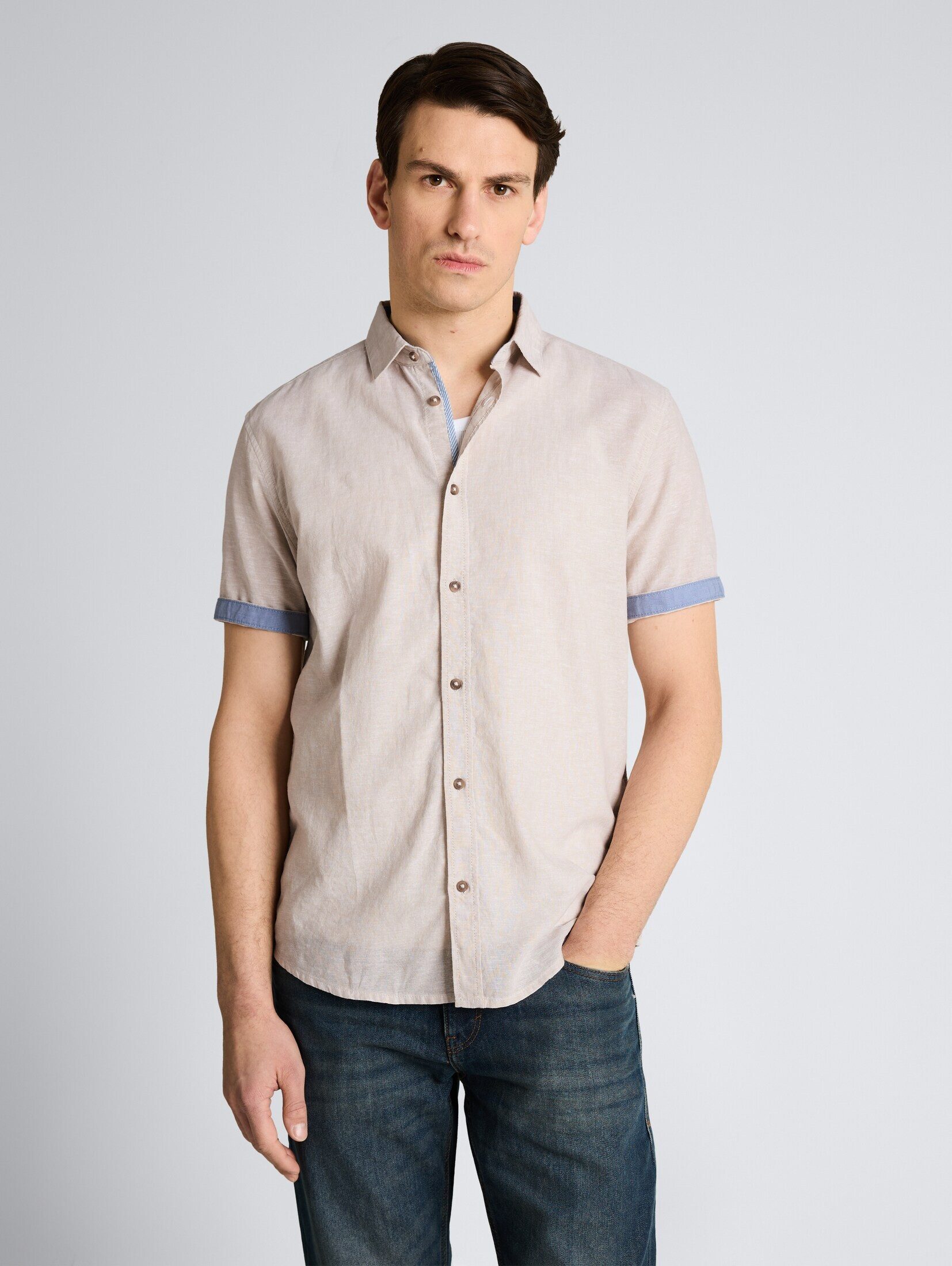 TOM TAILOR Kurzarmhemd Blusen & Shirts Regular Fit Kurzarmhemd mit Leinenanteil