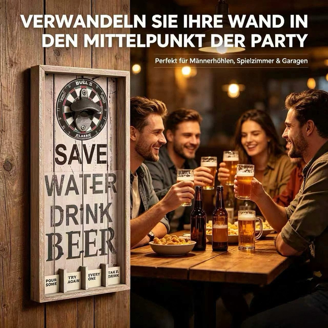 ibettertec Flaschenöffner Wandflaschenöffner Vintage Holz, Bieröffner für Wandmontage, Vintage‑Design,Stabiler Metall‑Öffner,Hochwertiges Used‑Look‑Holz – Bild 4 von 5
