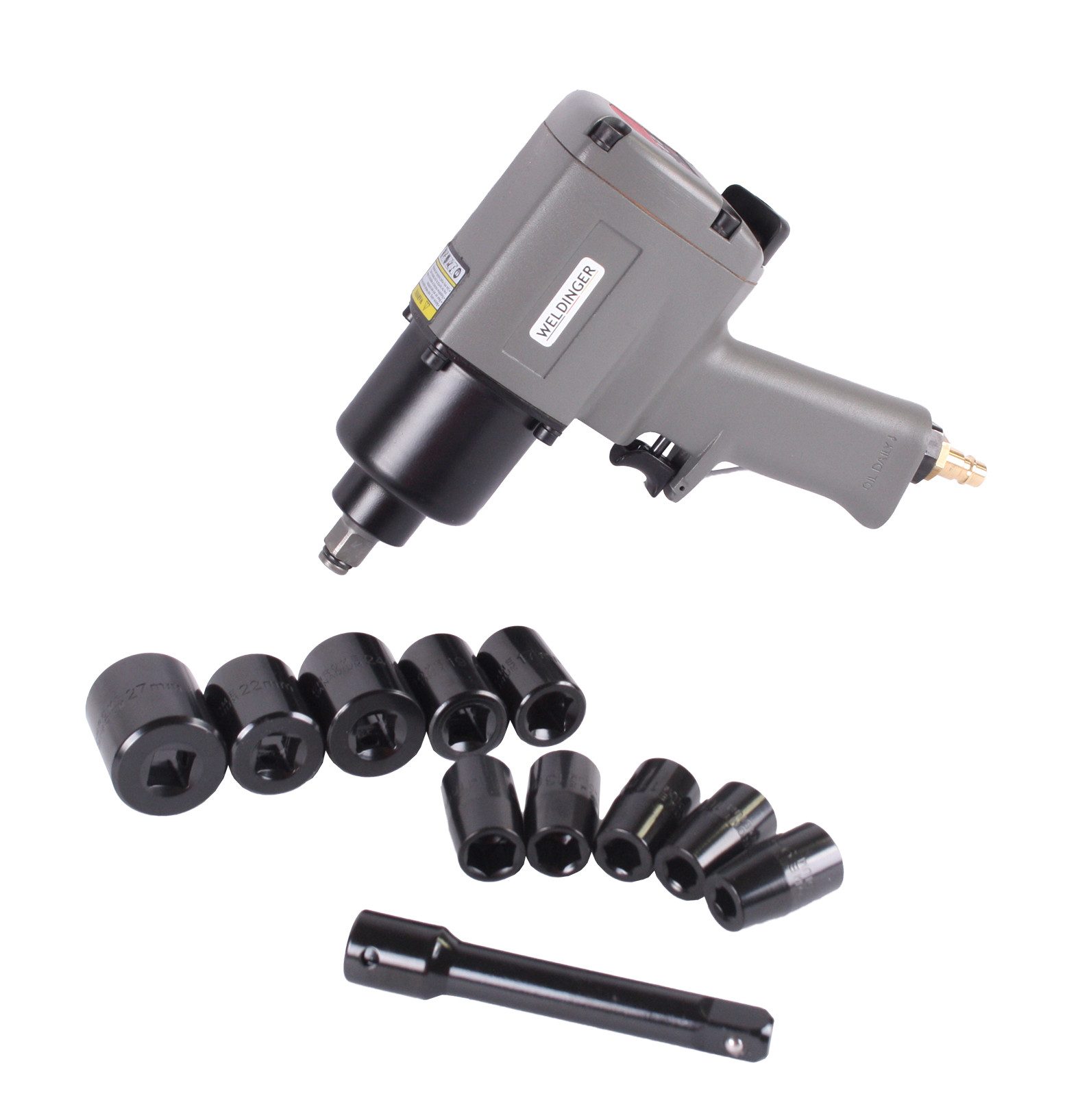 WELDINGER Druckluft-Schlagschrauber Profi Druckluft-Schlagschrauber-Set 200-750 Nm Koffer 10 Schlagnüsse, 6800 U/min, 750 Nm, (Profi)