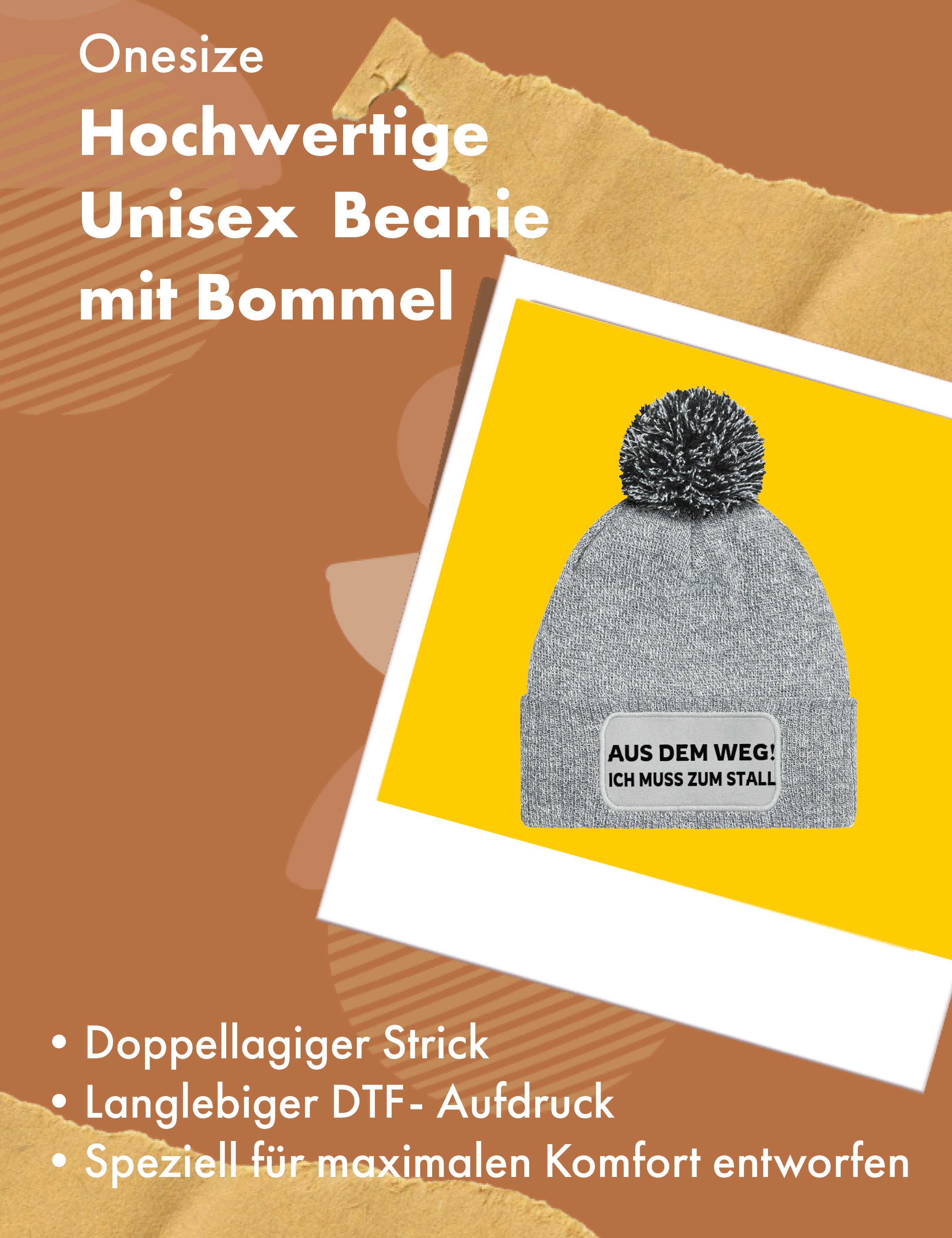 Youth Designz Bommelmütze "Aus dem Weg! Ich muss zum Stall" unisex Beanie Müzte mit lustigen Logo für Damen und Herren