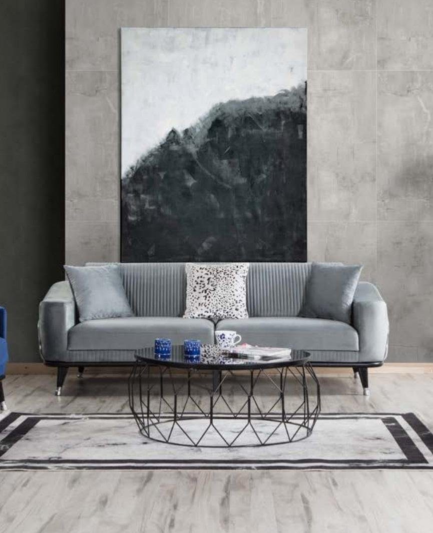 JVmoebel Sofa Graue Samt Couch Dreisitzer Möbel, Luxus Made in Europe Design Sofa