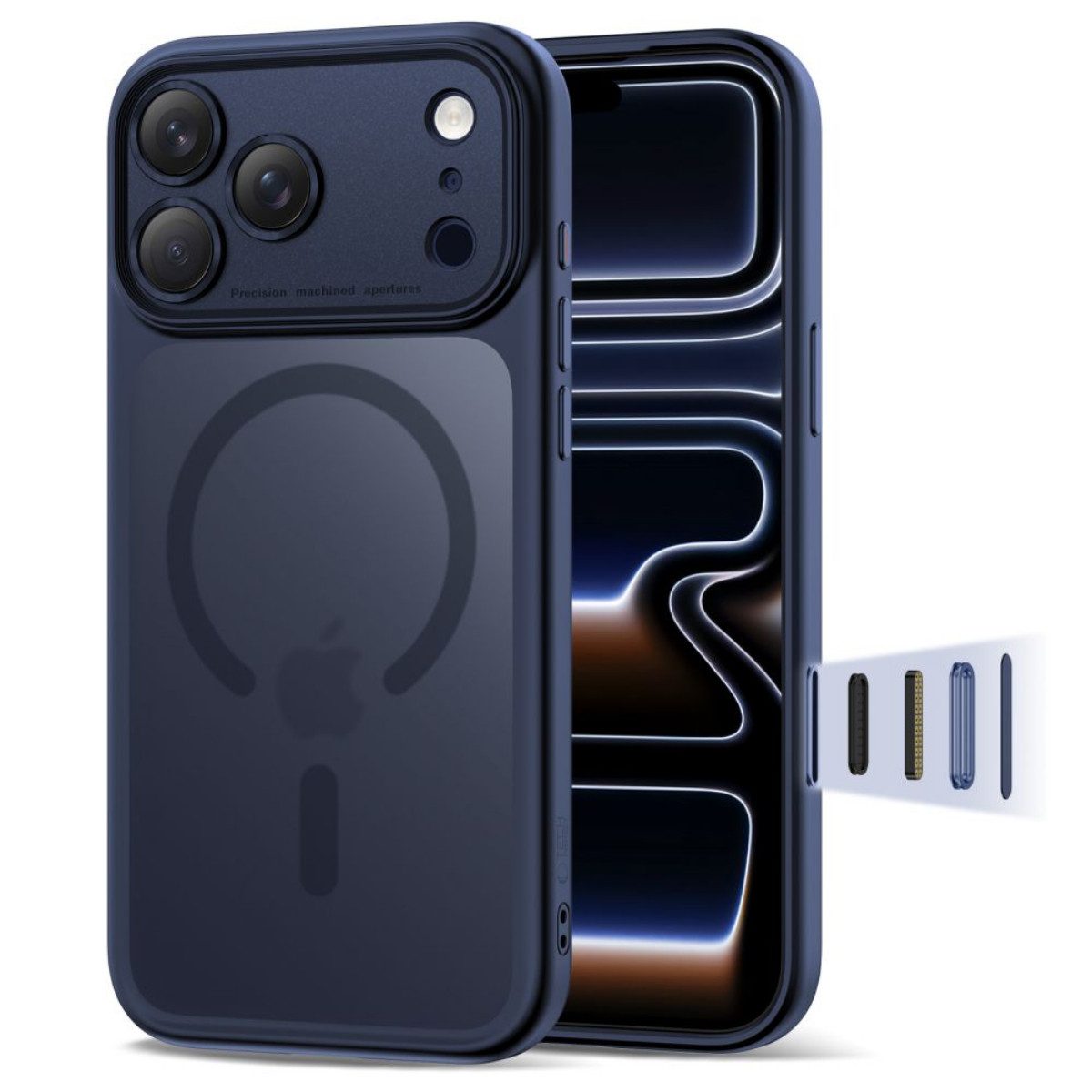 TECH PROTECT Handyhülle Magpeak CC Case kompatibel mit iPhone 17 Pro Marineblau 6.3 Zoll, Hybridcase mit mattem Marineblau Design und Magnetring