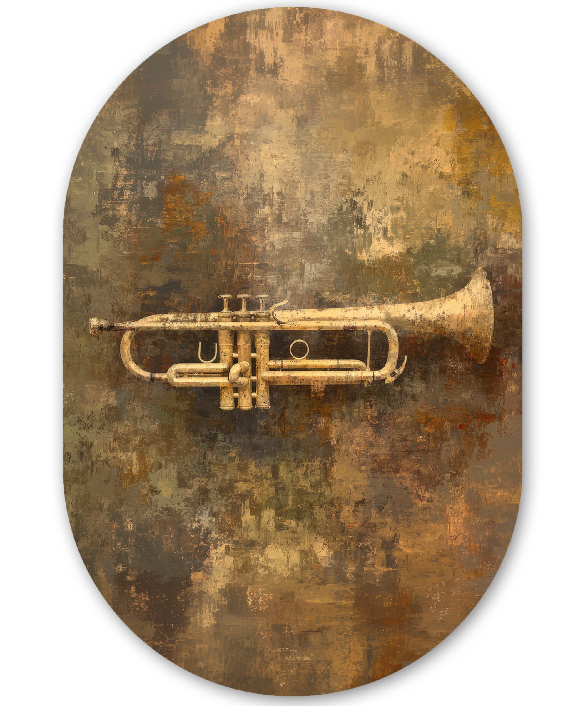 MuchoWow Gemälde Trompete - Gelb - Musikalisch, Fotodruck (1 St), Wandbild Oval, Wohnzimmer oder Schlafzimmer Wanddekoration, 40x60 cm