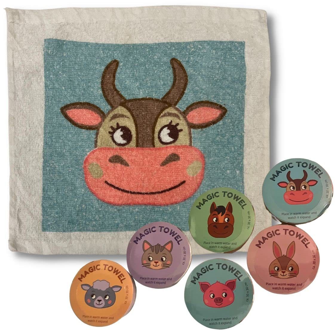 Magisches Handtuch Kinder Waschlappen, Tiere Bauernhof 100% Bada Set Zauberhandtuch Baumwolle, Handtuch Bing (6-tlg), Zauberhandtuch