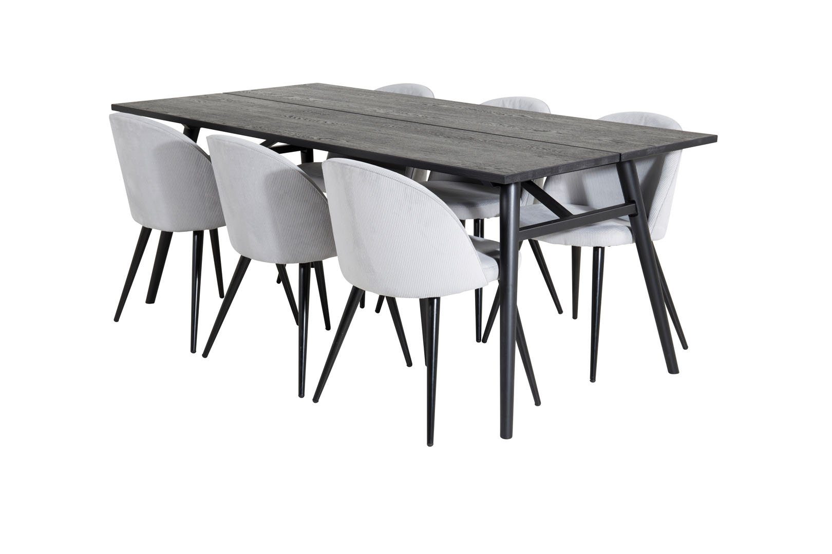 Essgruppe Essgruppe schwarz;hellgrau;schwarz Sleek ausziehbarer Esstisch Lä, Tisch ebuy24 (7-tlg)