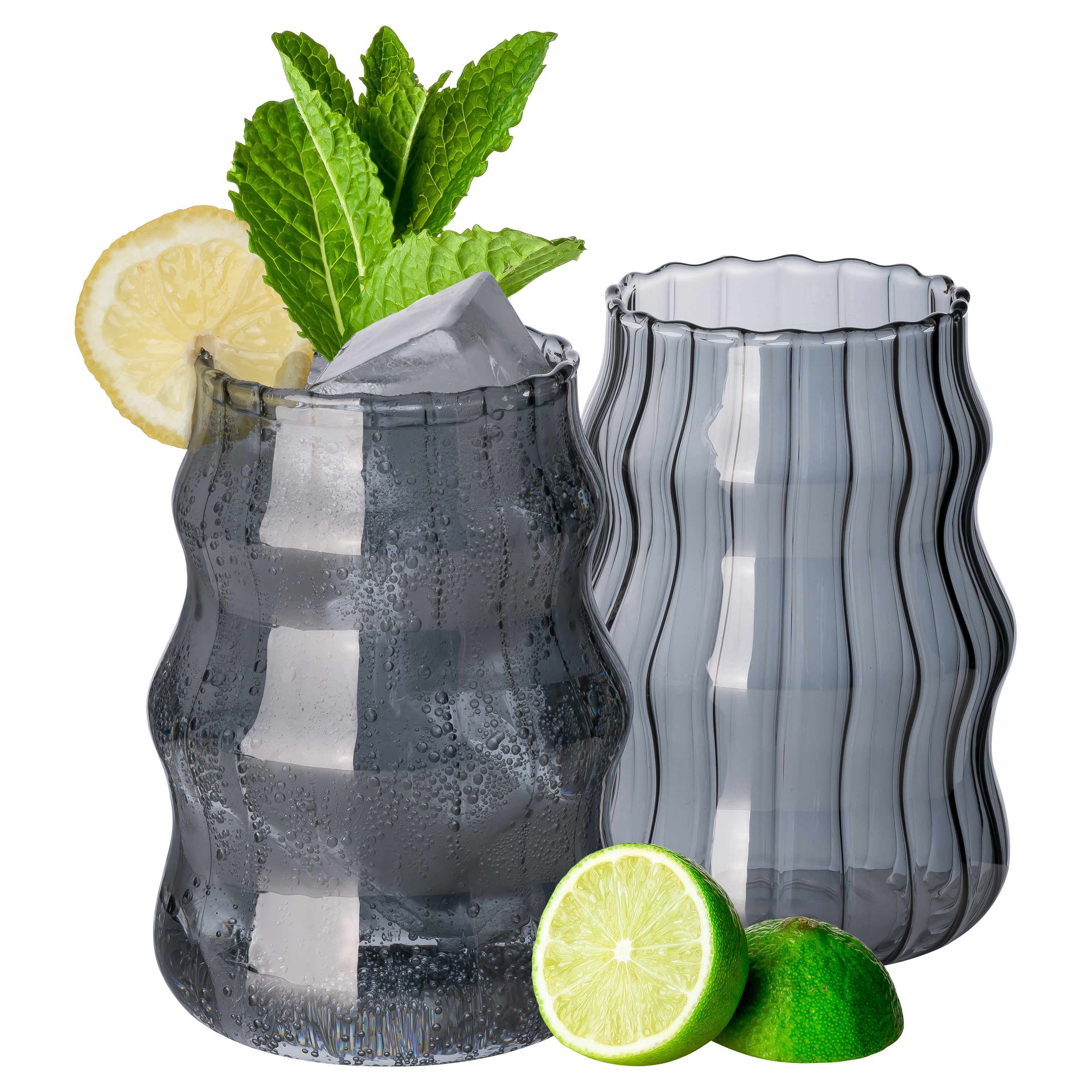 Mulex Gläser-Set FRISCO WAVE GREY, 2-tlg., Borosilikatglas, spülmaschinengeeignet