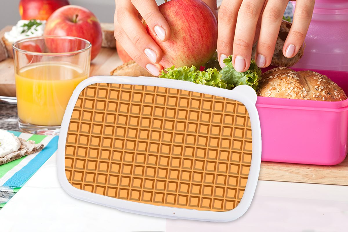 MuchoWow Lunchbox Braun - Kunststoff Brotbox Brotdose - Textur - Design, für Snackbox, (2-tlg), Mädchen, Erwachsene, Waffel Kunststoff, Kinder, rosa