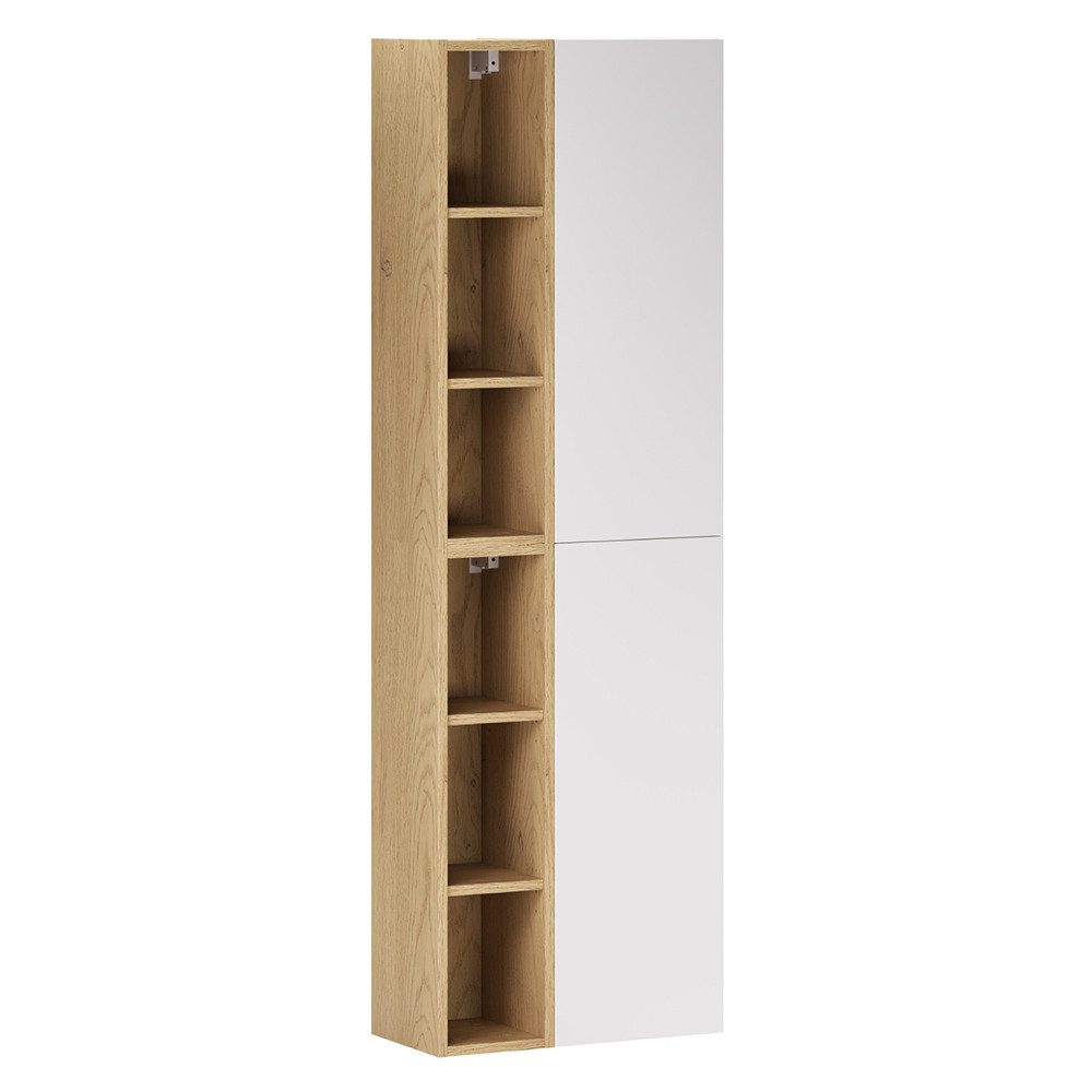 Lomadox Hochschrank ALASSIO-56 50 cm breit in Weiß matt mit Eiche, 2 Türen & 6 offene Fächer