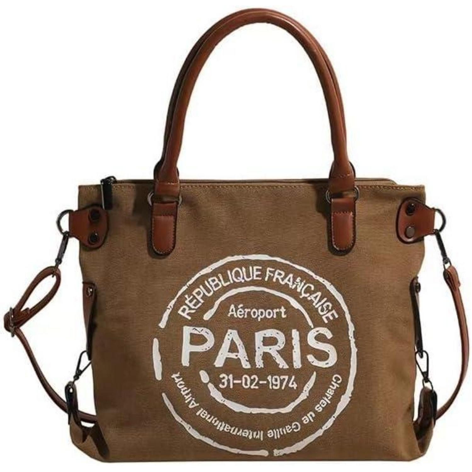 LuxusKollektion Handtasche Damen Canvas Umhängetasche Schulterriemen verstellbar Braun