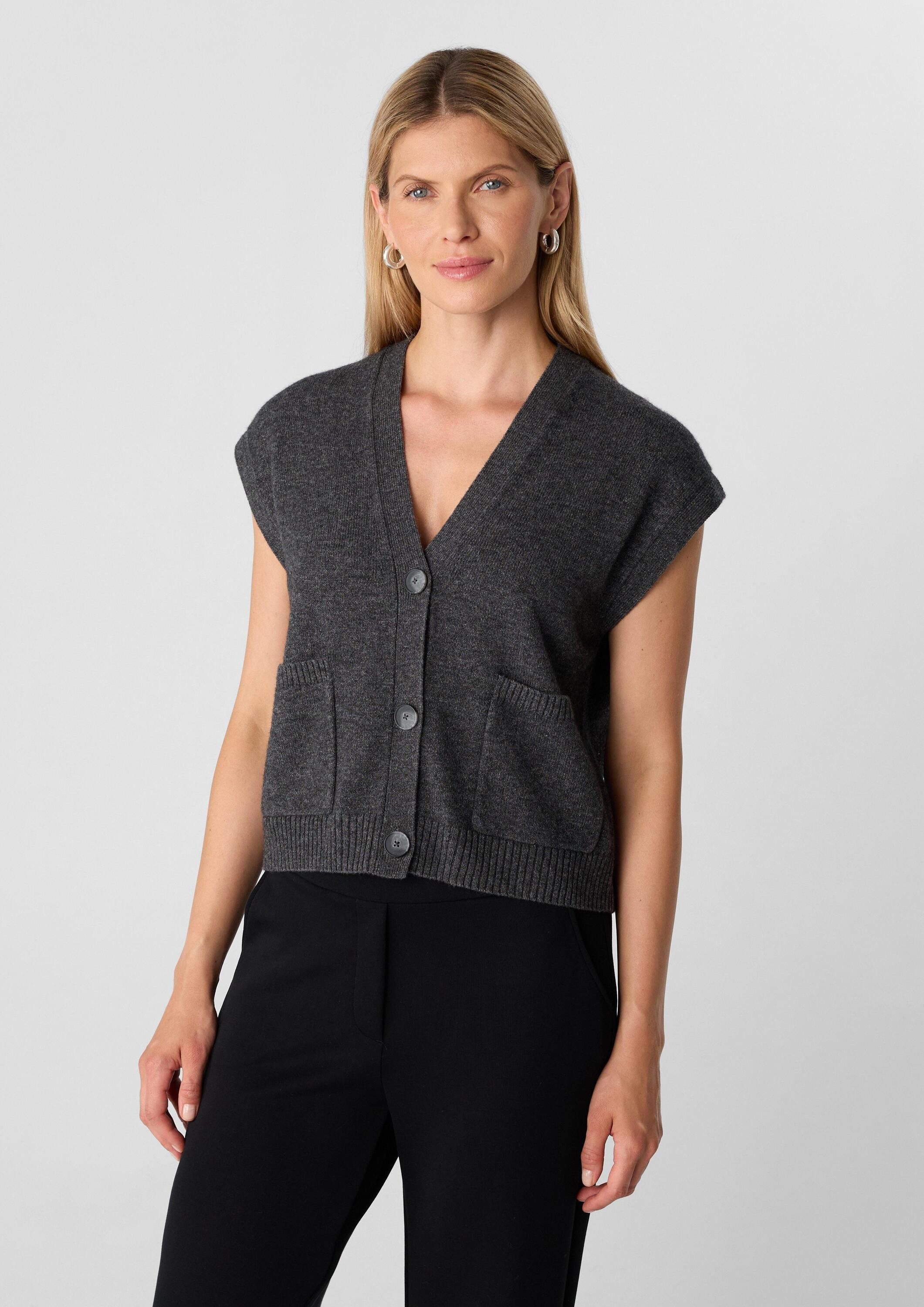 comma Rundhalspullover Strickjacke Strickpullunder mit aufgesetzten Taschen