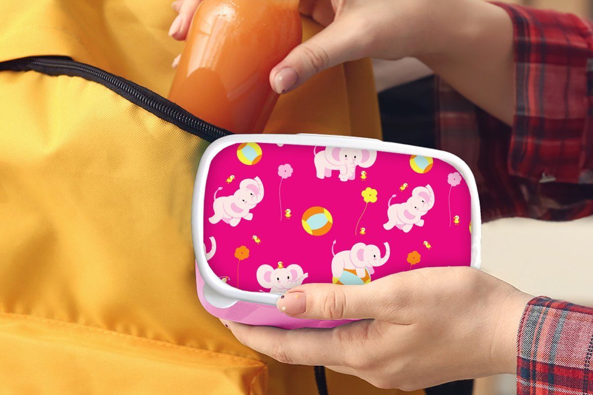 Erwachsene, - Brotdose Snackbox, rosa Brotbox Blumen (2-tlg), Mädchen, Kunststoff Lunchbox Muster, - MuchoWow für Kunststoff, Elefant Kinder,