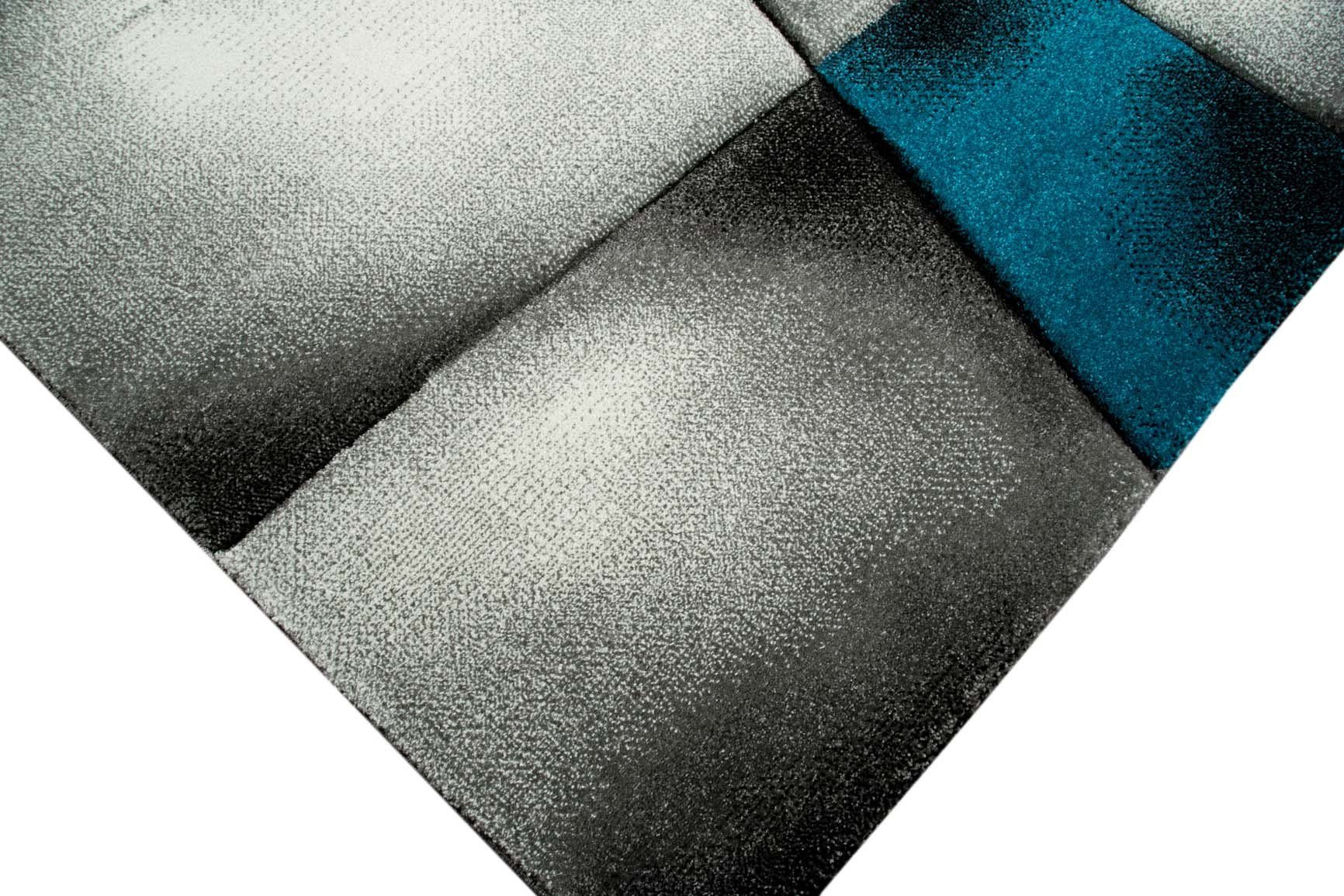 TeppichHome24 Teppich Designer Teppich Karo Muster Türkis Grau Weiß Schwarz günstig online kaufen