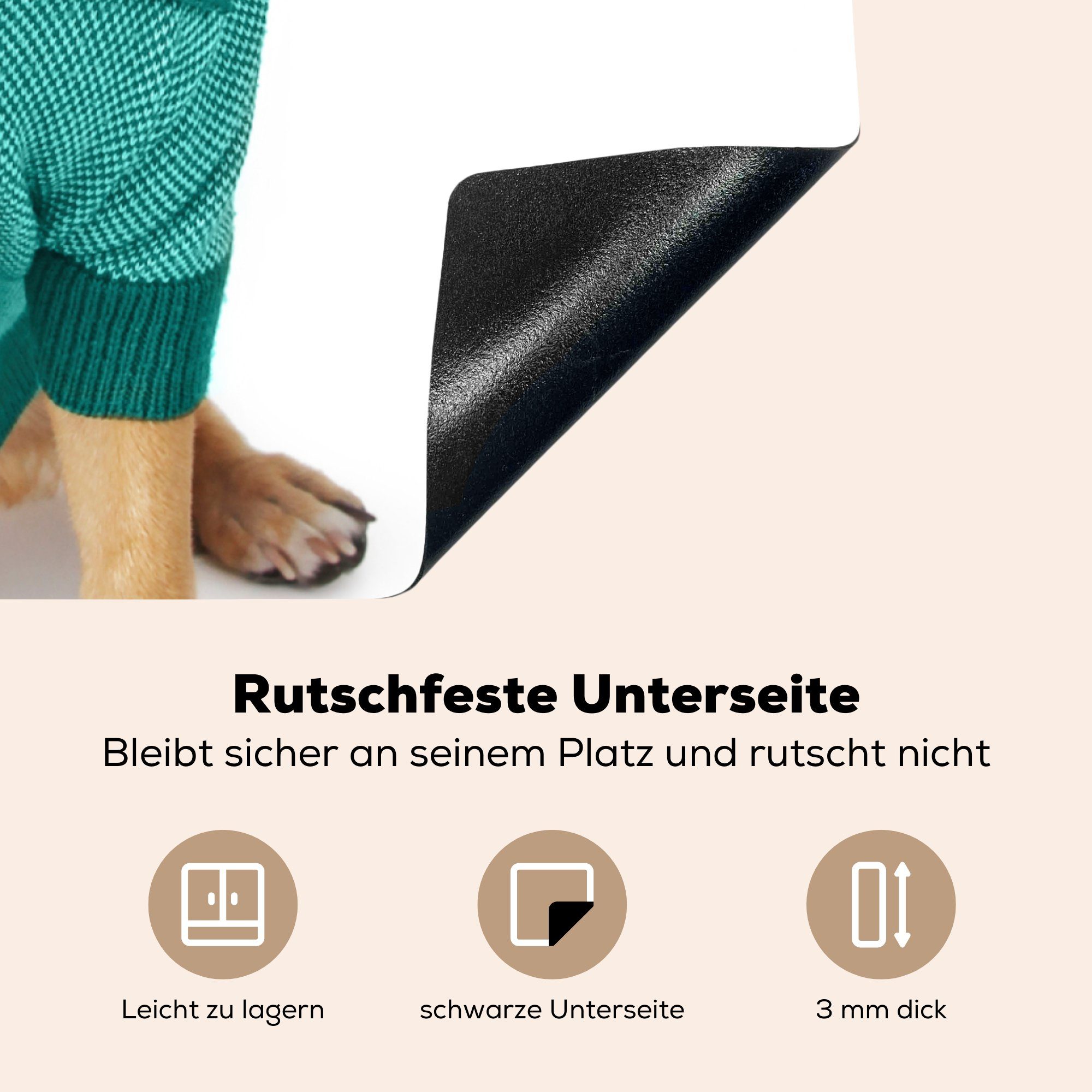 für Hund cm, - - Arbeitsplatte Ceranfeldabdeckung, Herdblende-/Abdeckplatte Hemd (1 Hipster, tlg), Brille küche 78x78 - Vinyl, MuchoWow