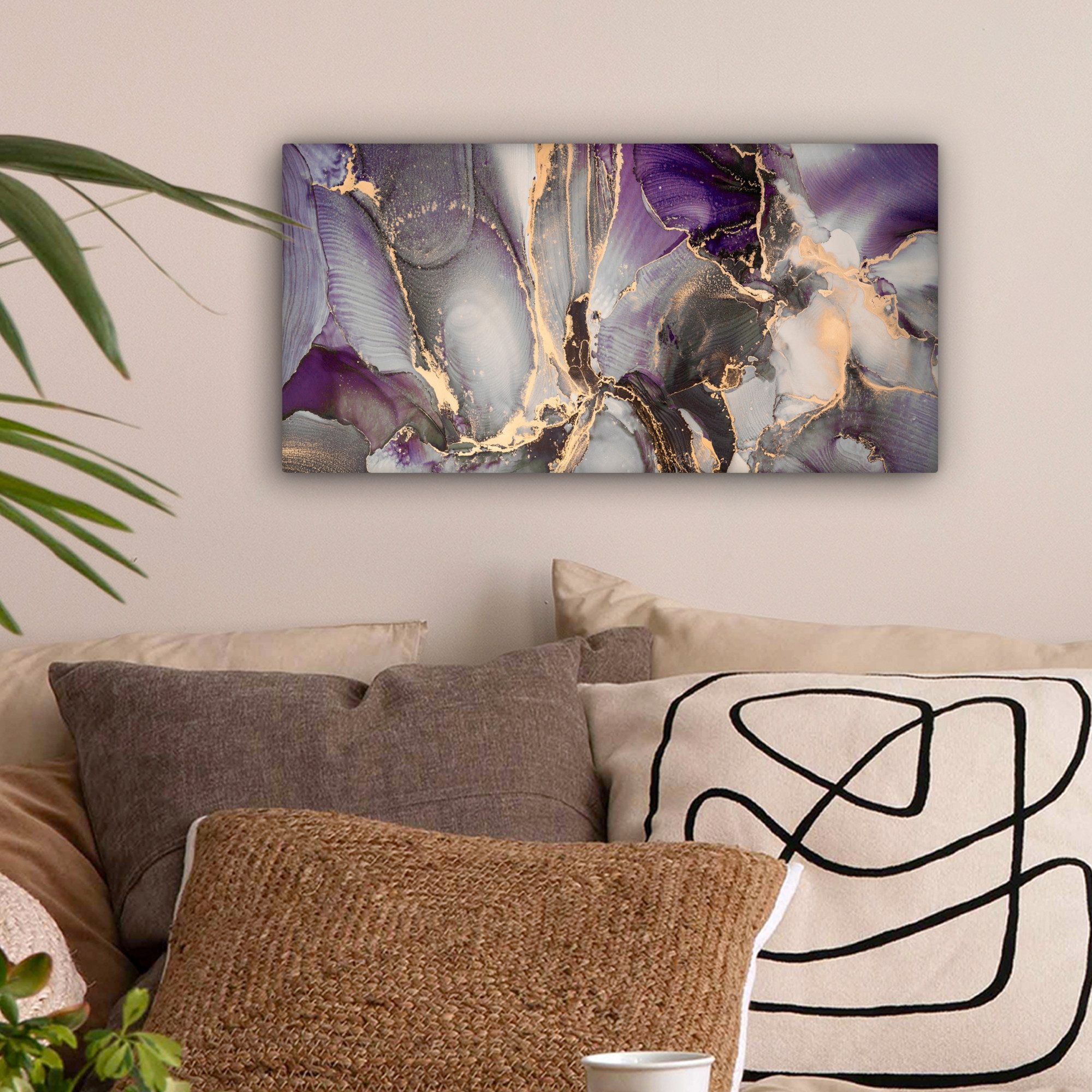 OneMillionCanvasses® Leinwandbild Panorama Gold - Lila - Marmor, Fotodruck günstig online kaufen