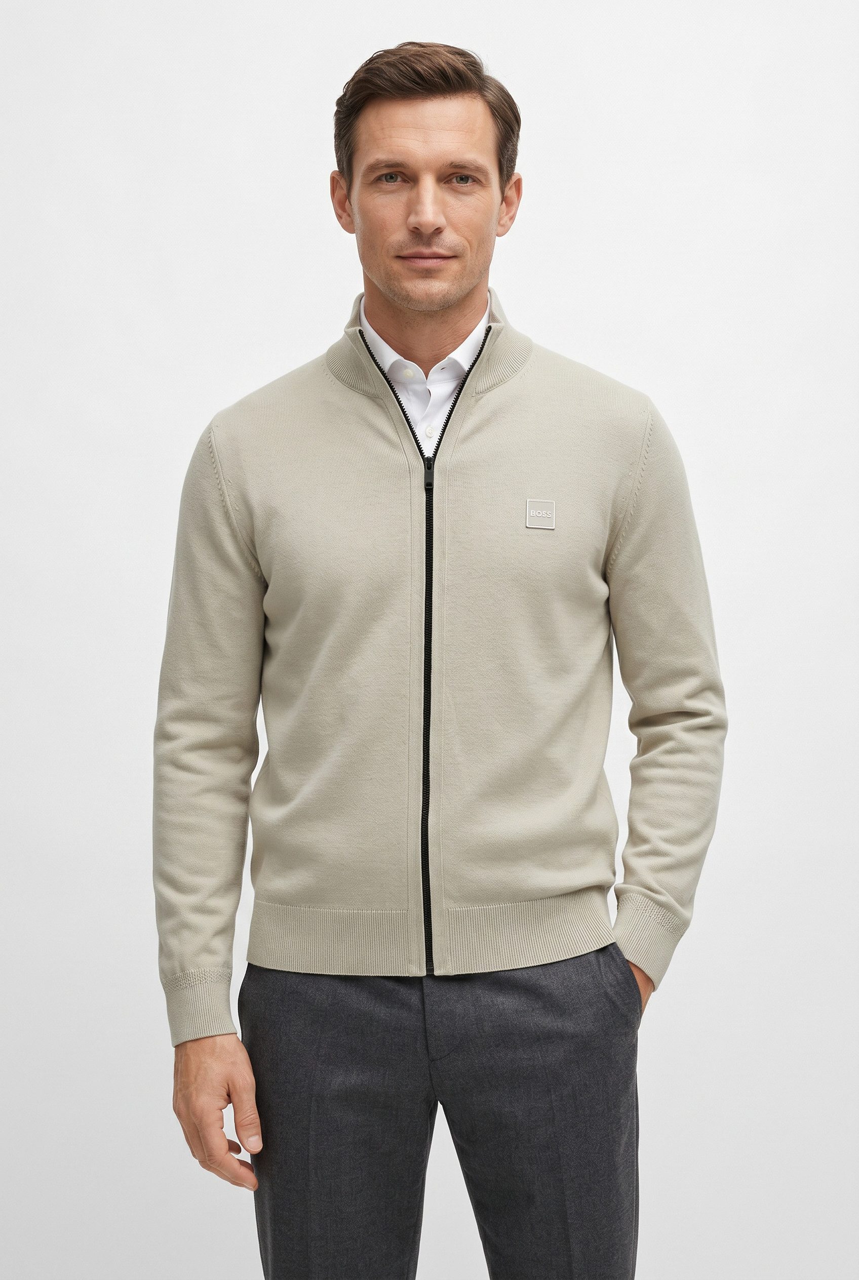 BOSS ORANGE Strickjacke Kanozip Full Zip Cardigan mit Reißverschluss
