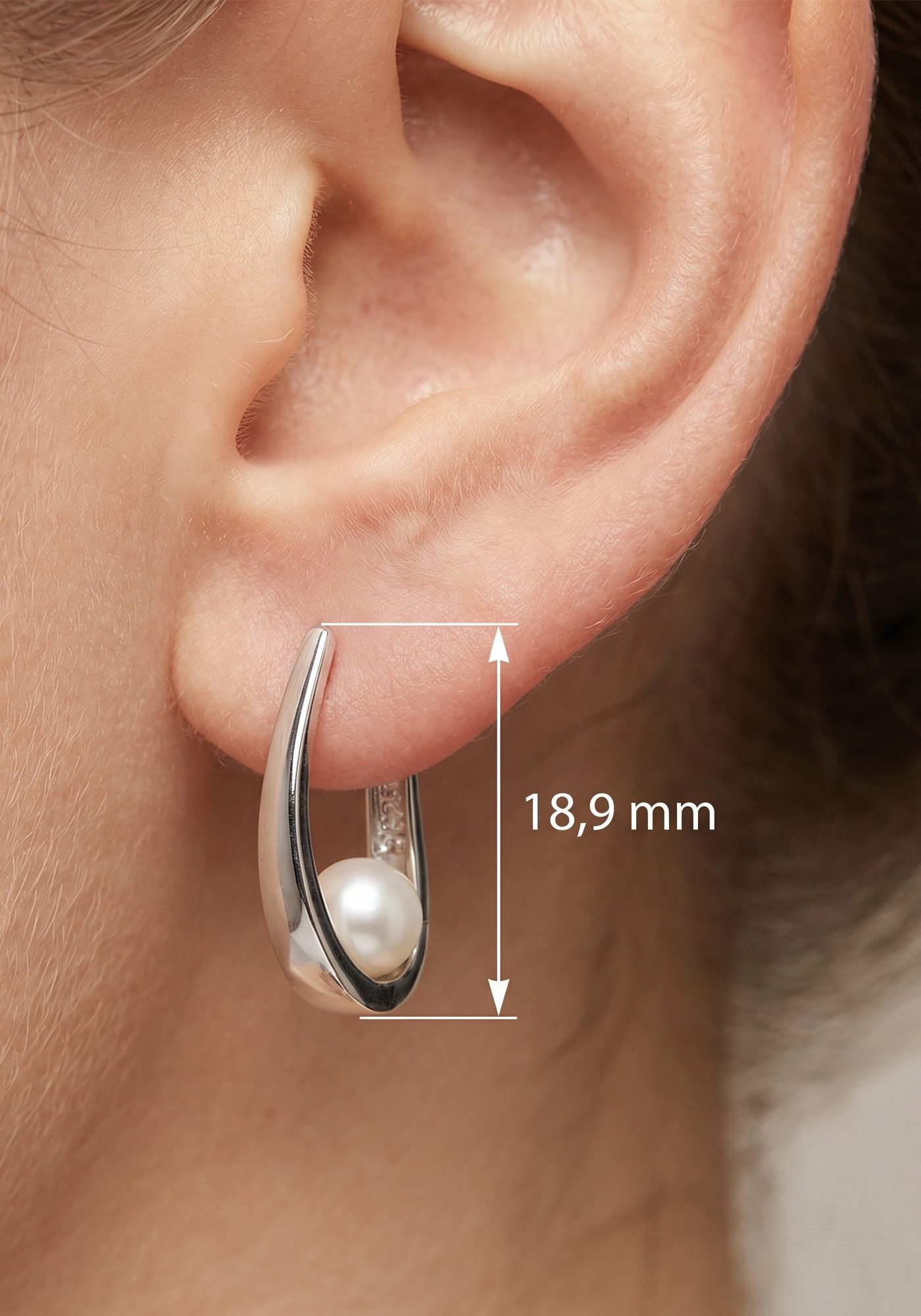 JOBO Paar Creolen Perlen-Ohrringe 18 mm, 925 Silber mit Süßwasser-Zuchtperlen