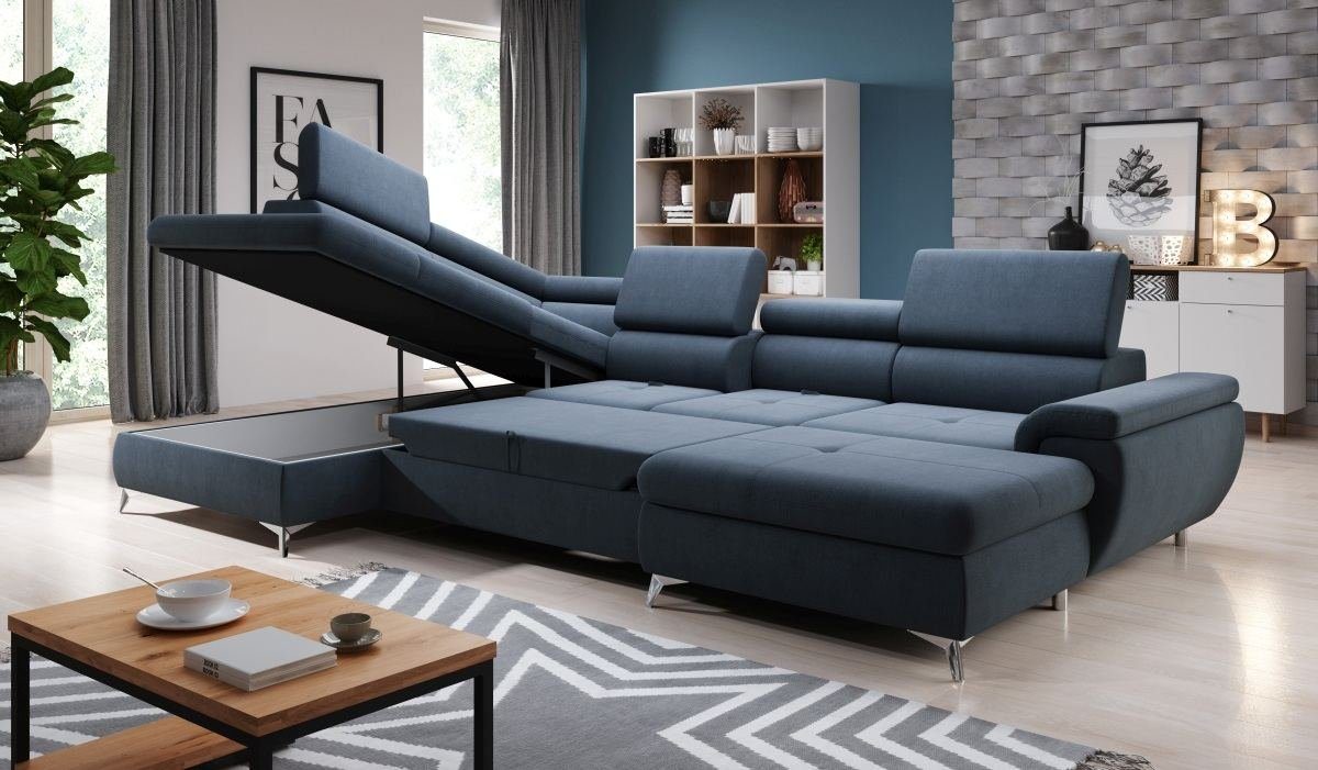Sofa Dreams Wohnlandschaft Bochum XL, Strukturstoff, blau, mit Bettkasten, mit Stauraum, mit Schlaffunktion, mit Bettfunktion