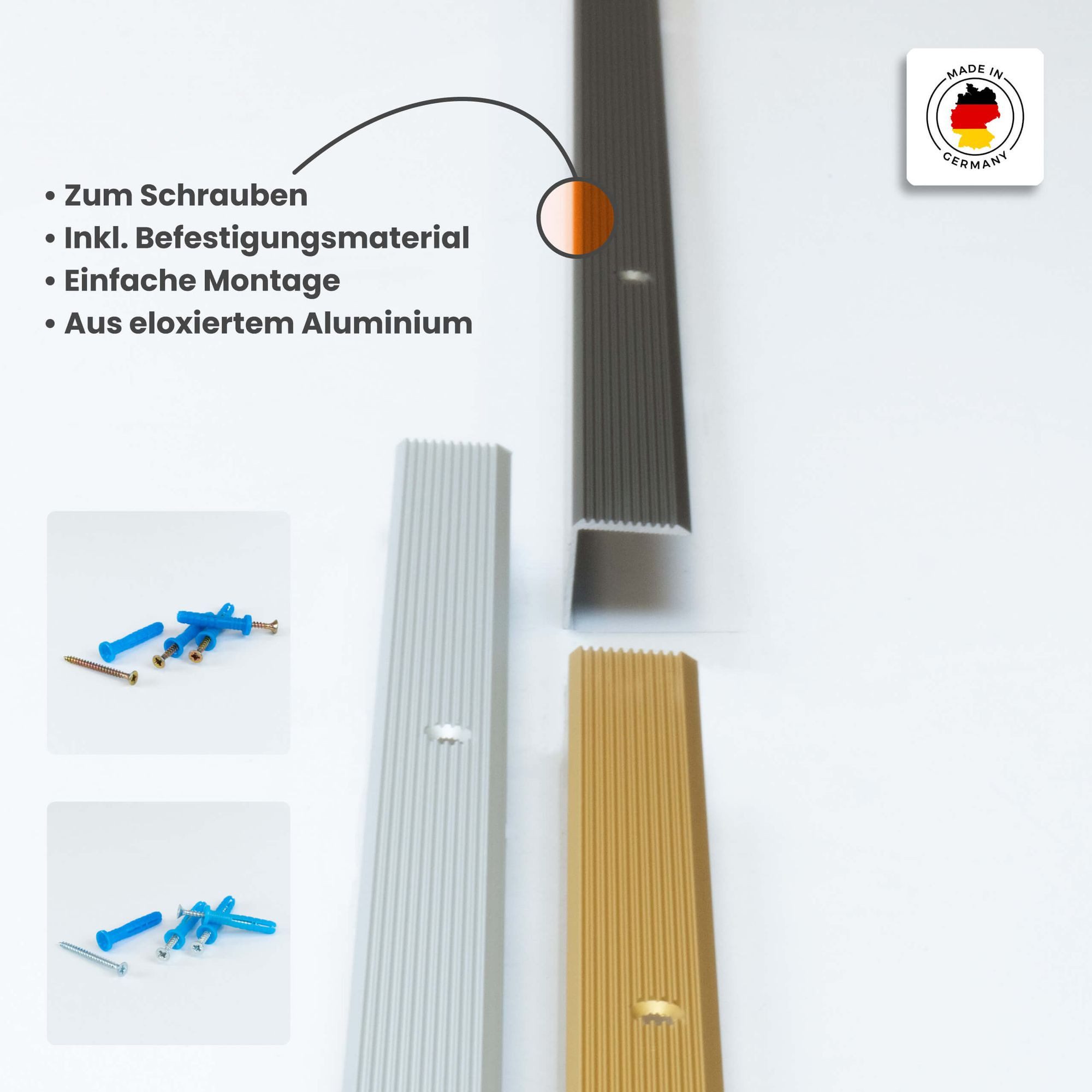 Dalsys Treppenkantenprofil Aluminium Bodenprofil für Treppenwinkel (100 cm, 20 x 20 mm, gold, 1-St), Zum Schrauben