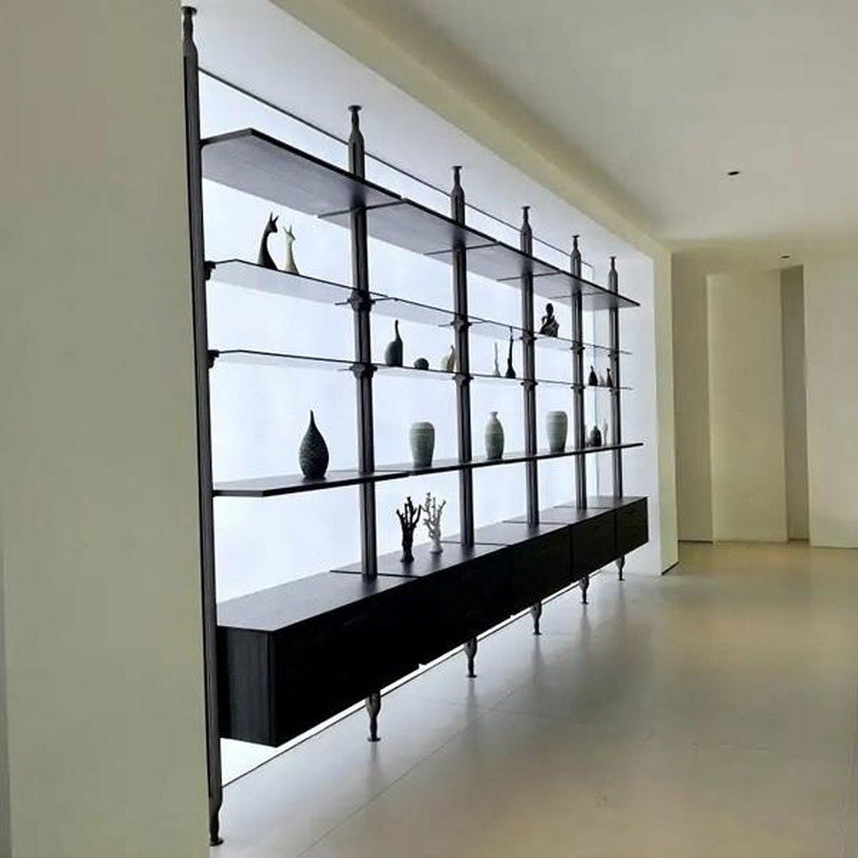 Xlmoebel Bücherregal XLMOEBEL Regalwand aus Holz und Glas im modernen Design, Made in Europa