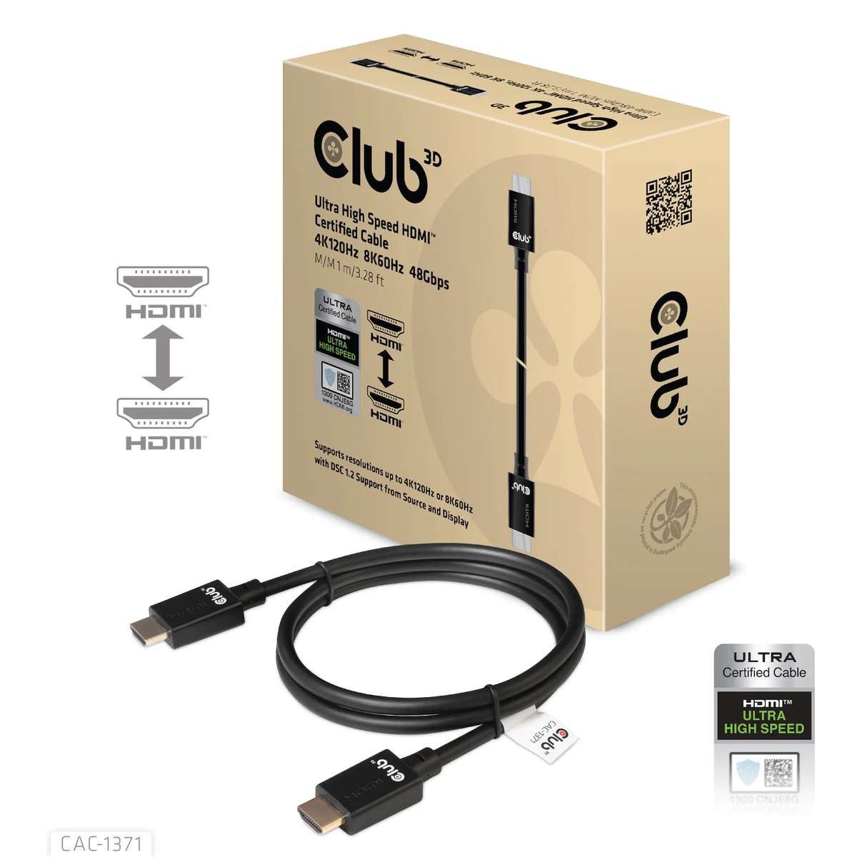 CLUB3D Ultra High Speed HDMI 4K120Hz, 8K60Hz Certified Cable 48Gbps M/M HDMI-Kabel
