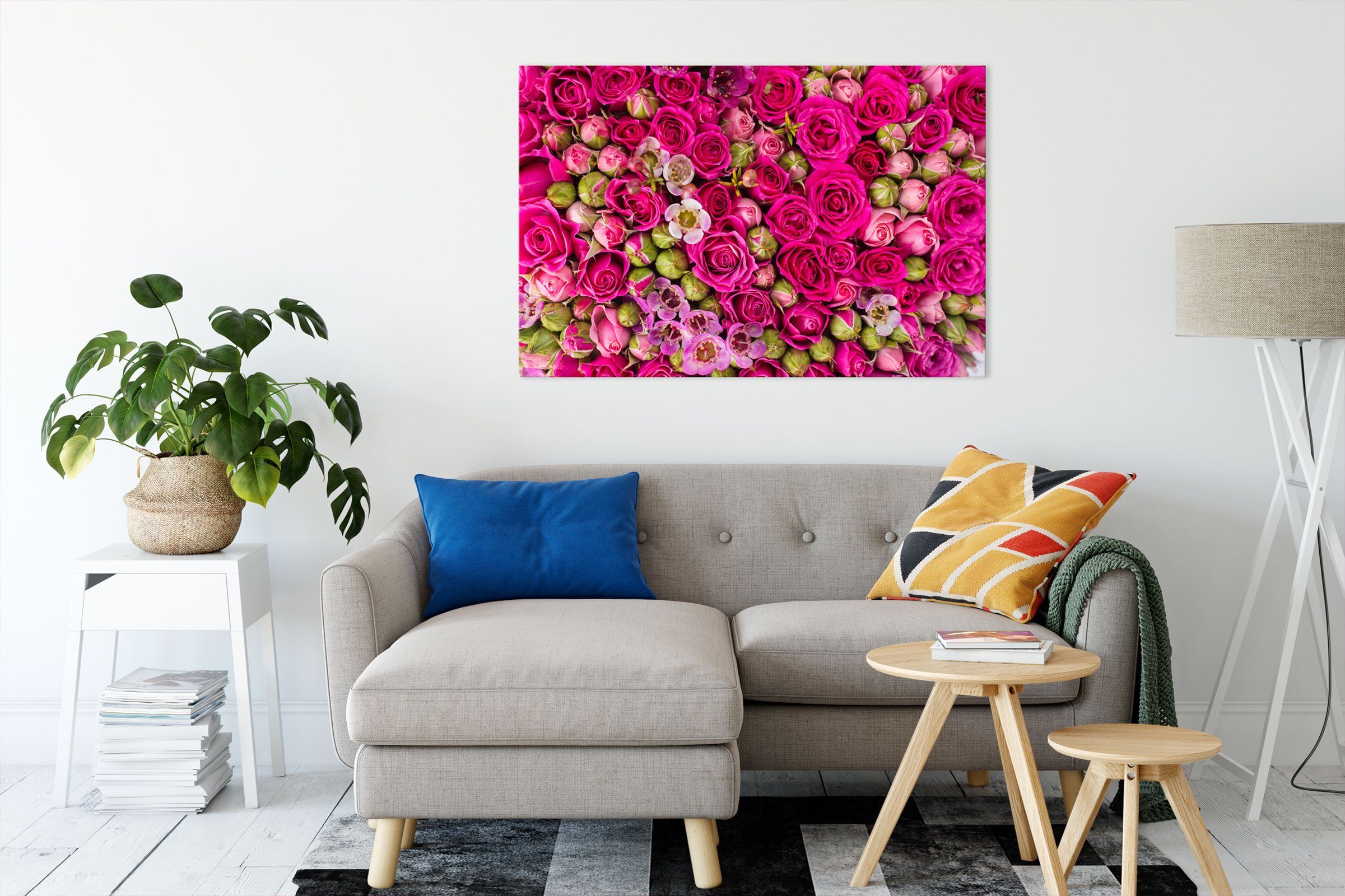 fertig Leinwandbild bespannt, St), inkl. Pixxprint Blumen Zackenaufhänger (1 Blumen, Leinwandbild