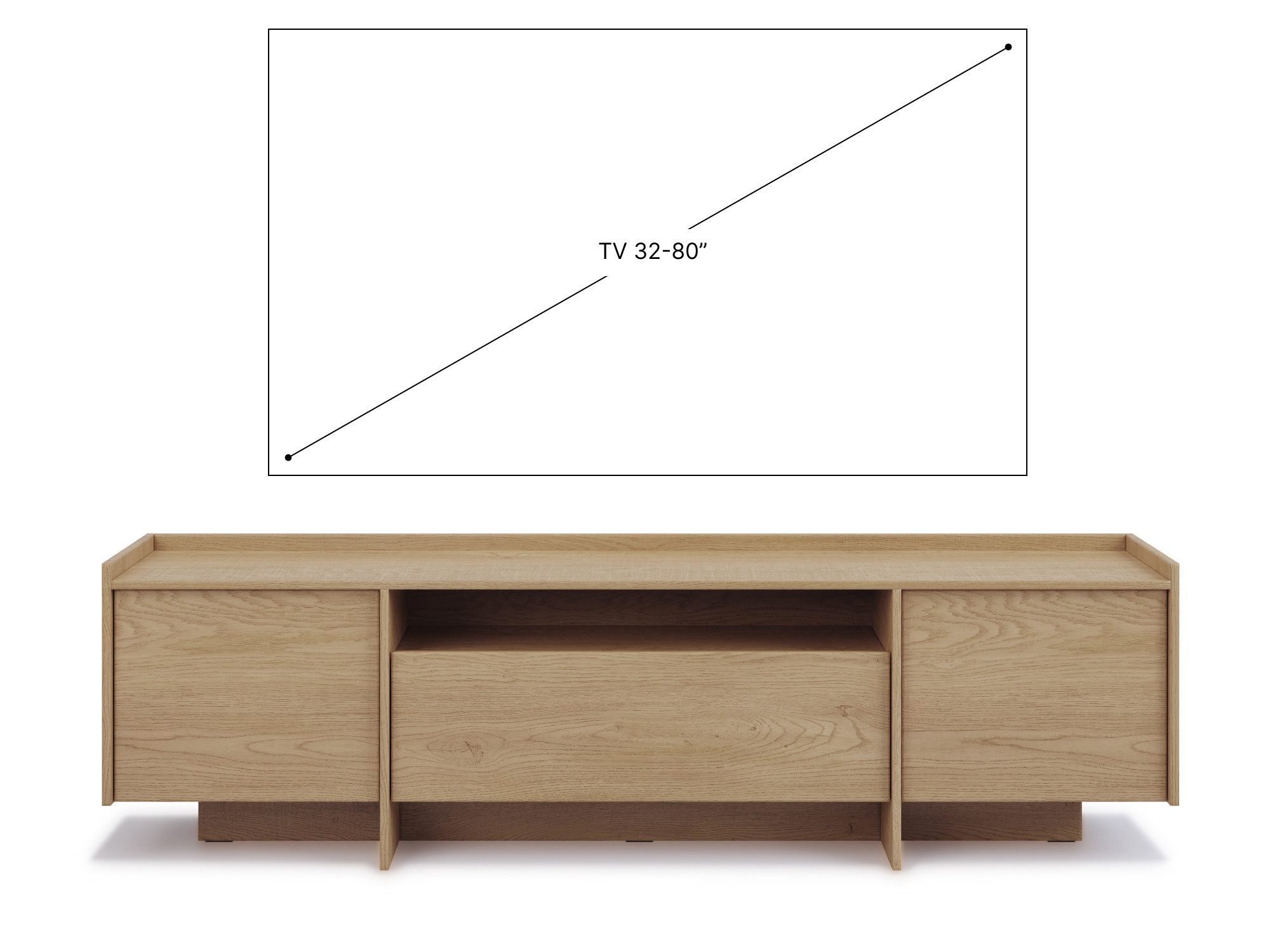 Beautysofa TV-Schrank JUNI mit 3 Türen und offener Ablage (Push-to-Open-Funktion, im Japandi-Stil) – Bild 4 von 5