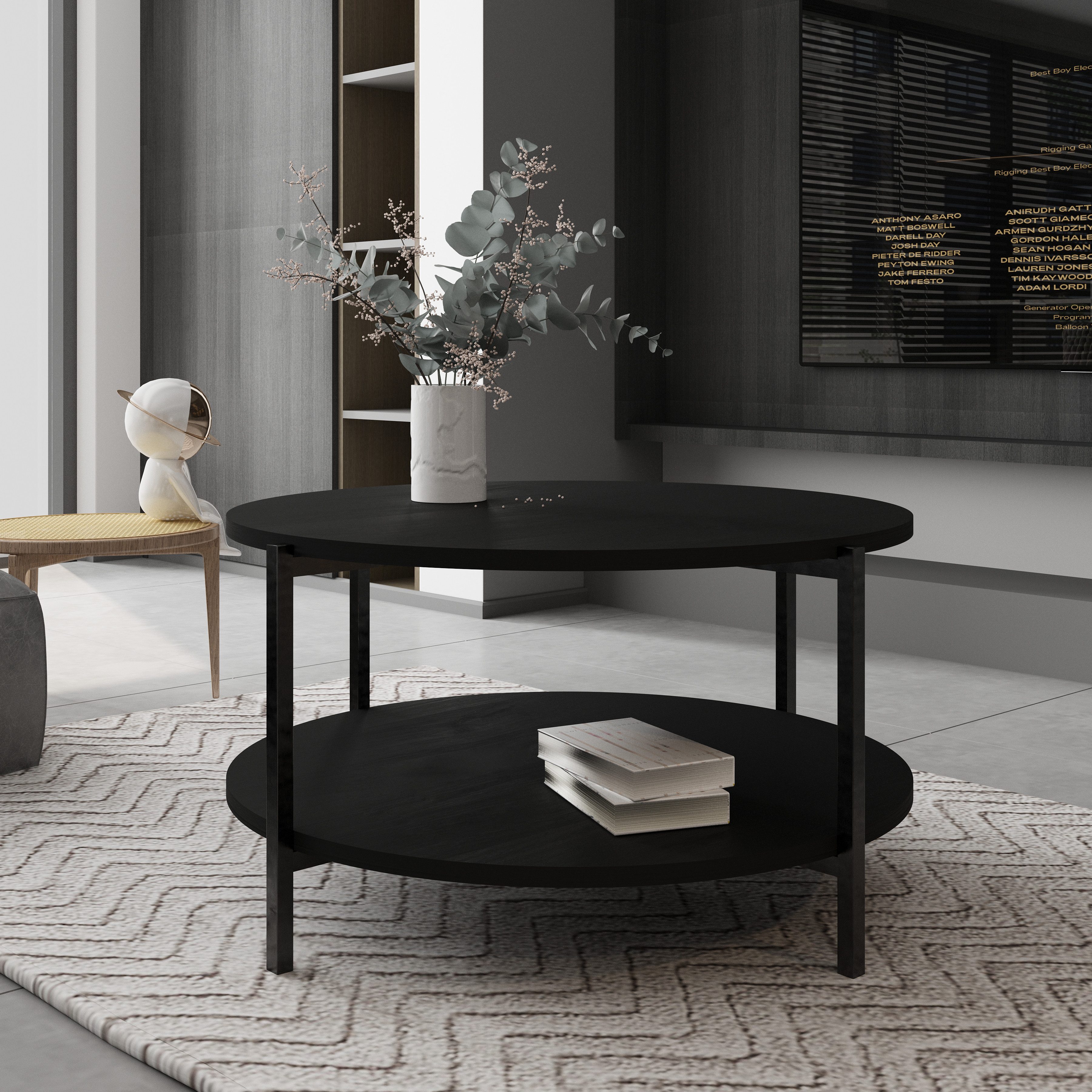 Beautysofa Couchtisch JULE (Moderner runder Wohnzimmertisch, in Schwarz mit Ablage), Ø 65 cm – Bild 2 von 5