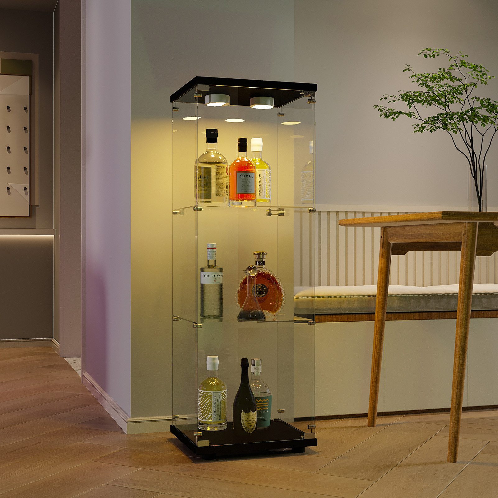 FUROKOY Glasvitrine Standvitrine, Modern Glas Vitrinenschrank mit Beleuchtu günstig online kaufen