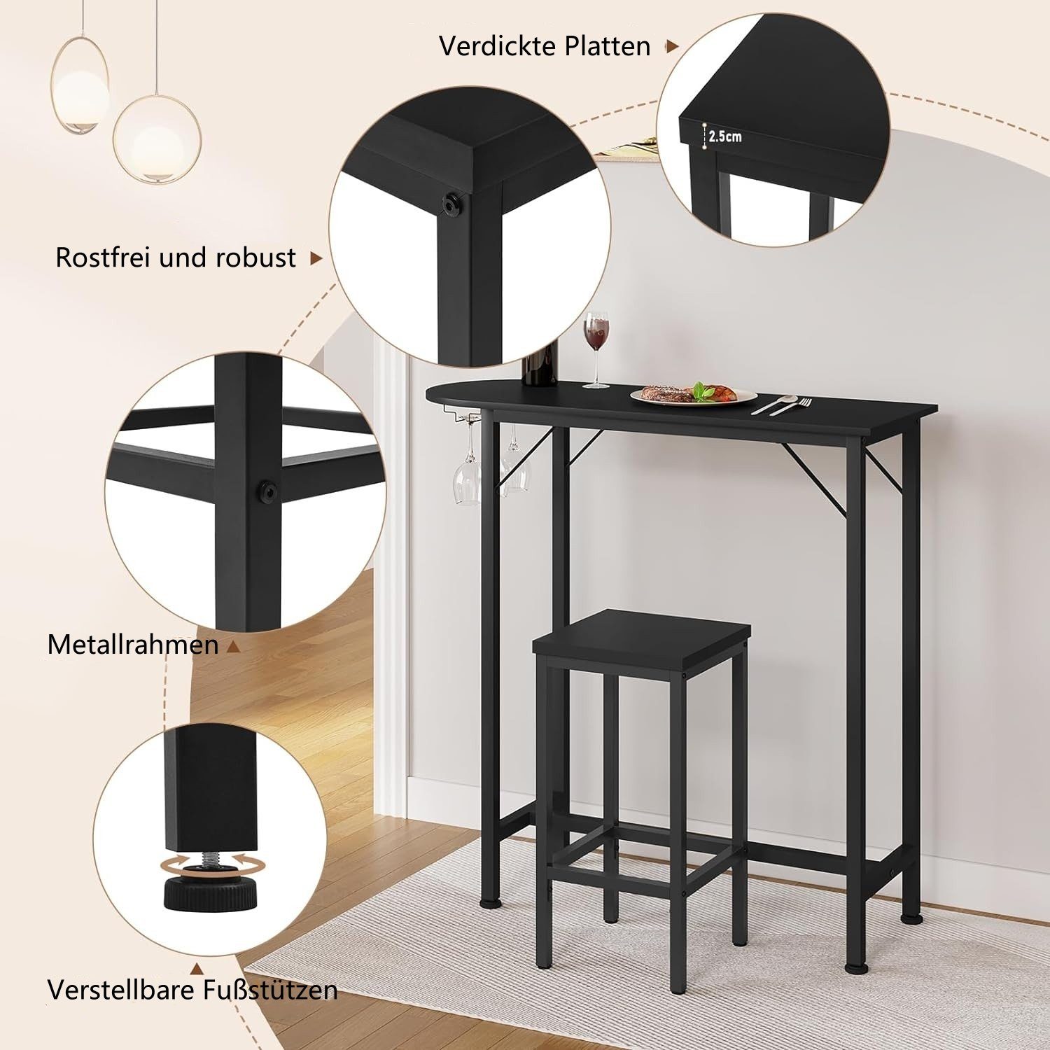 EUGAD Bistrostuhl (Set, 4 St), industriell Barhocker mit Fußstütze aus Holzwerkstoff