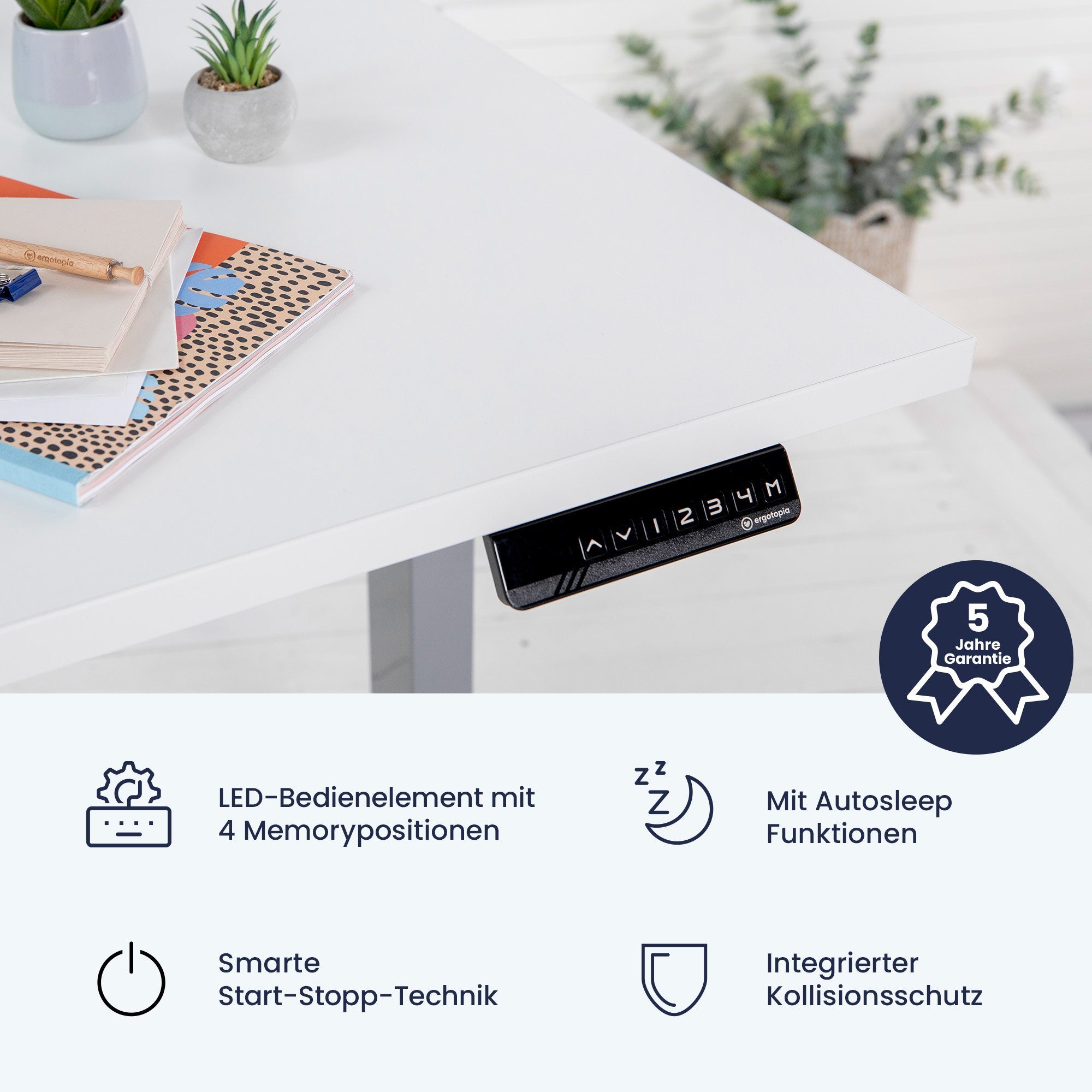 Ergotopia Schreibtisch Desktopia Lite Höhenverstellbarer Schreibtisch Gestell, Inklusive Memory-Display, 4 Speicherplätze & Kollisionsschutz