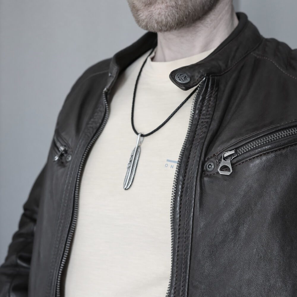 DALMARO Kette mit Anhänger Lederkette Edelstahlkette 316L DIE FEDER, Herren günstig online kaufen