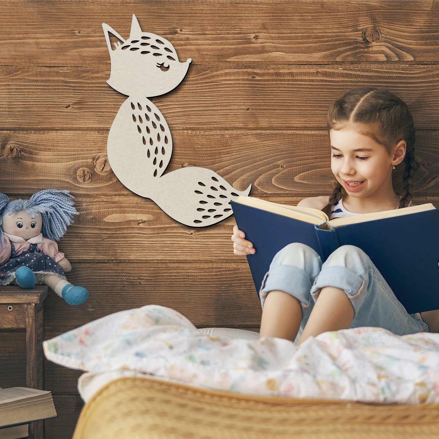 Namofactur LED Nachtlicht Schlauer Fuchs Wandlampe, Fuchs Holz Wand Deko Lampe Kinderzimmer, Ohne Zugschalter/Stern, LED fest integriert, Warmweiß