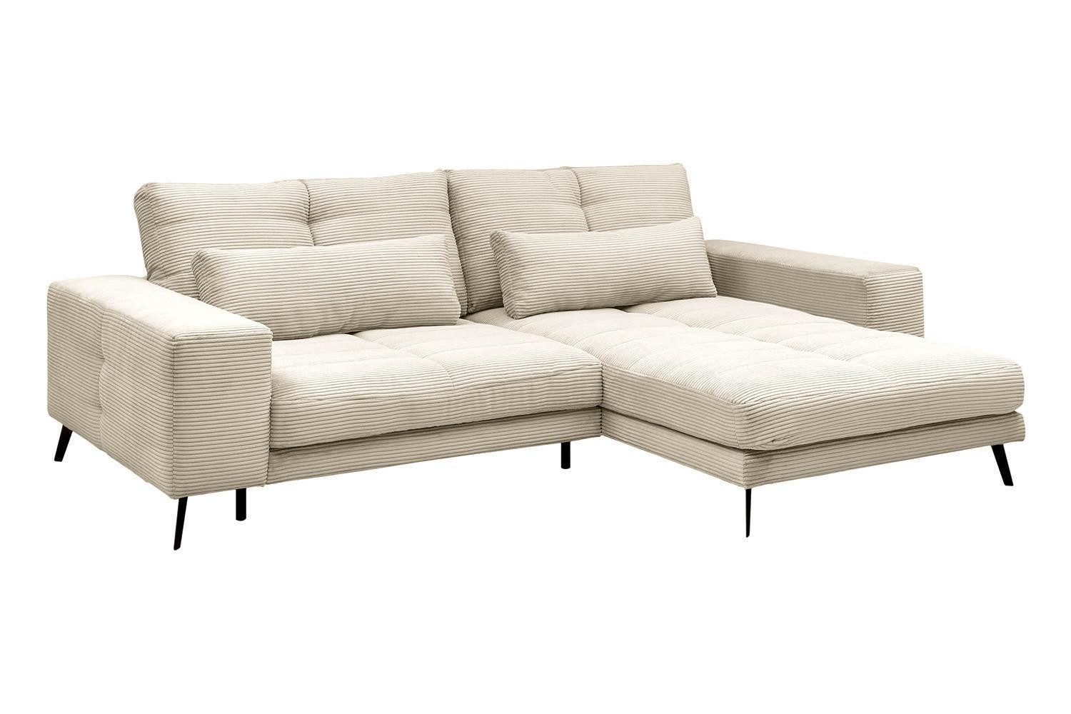 Ecksofa HELMOND, Taupe, Cordbezug, mit Kissen, Taschenfederkernpolsterung, B 286 x T 194 cm