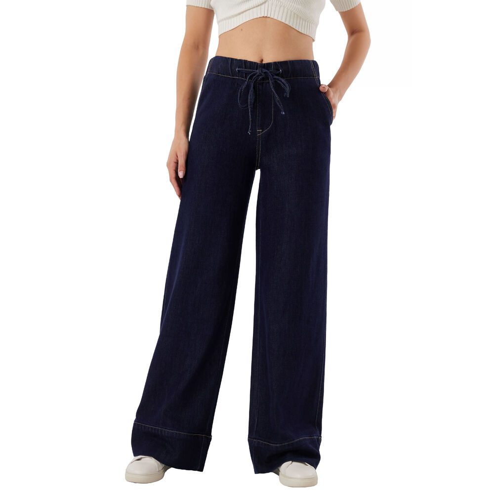 Ital-Design Weite Jeans Lässige Damenhose mit weitem Schnitt und Kordelzug (91531126) Stretch Relaxed Fit Jeans in Dunkelblau