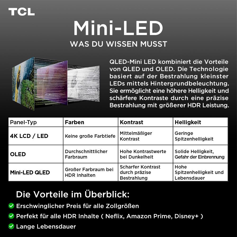 TCL 50Q7CX1 Mini-LED-Fernseher (126 cm/50 Zoll, 4K Ultra HD, Google TV, Dolby Atmos, Dolby Vision, Smart TV, Apple TV, 4K HDR)  ! RABATT: 10.76%