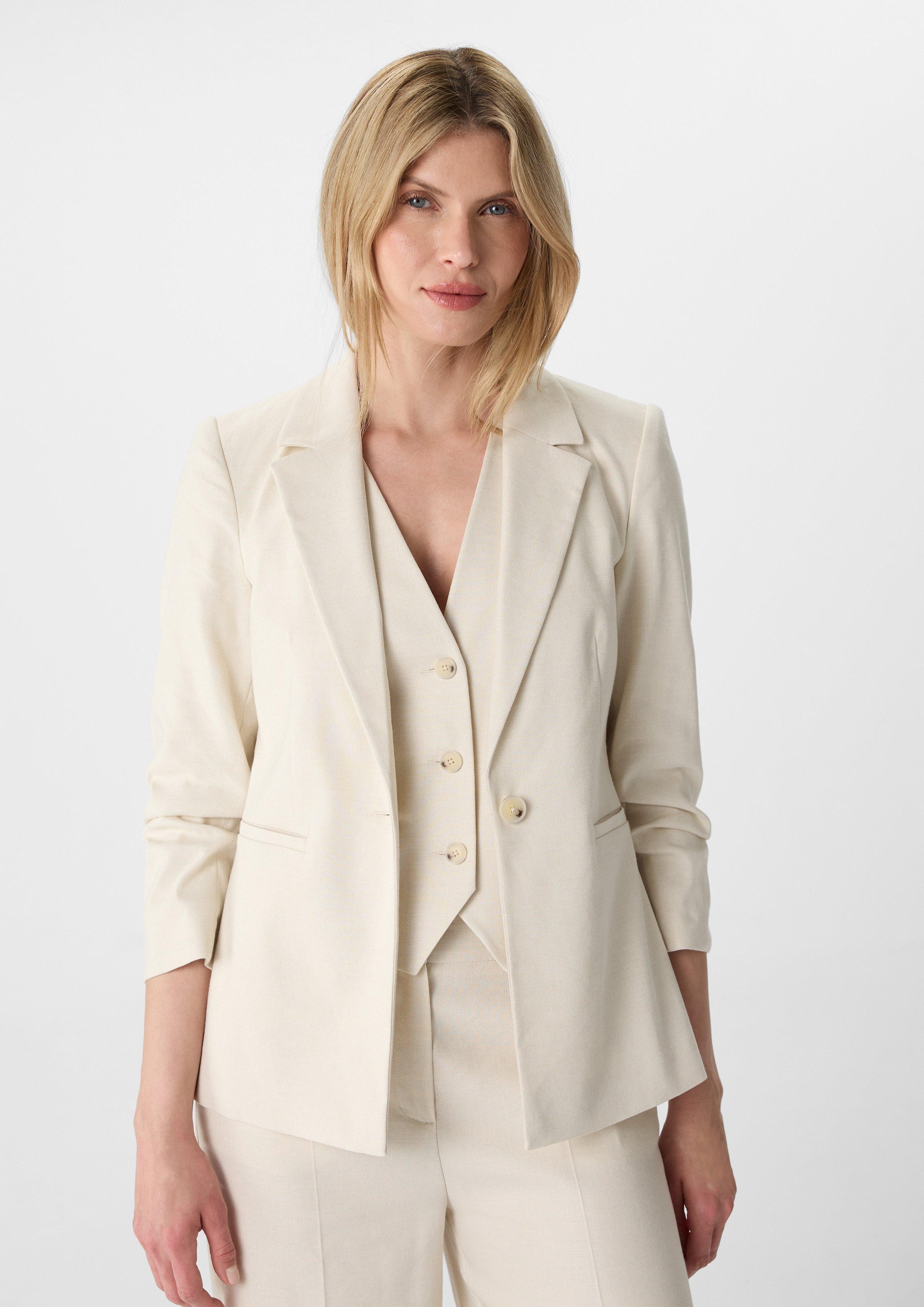 Jackenblazer Leinenmix-Blazer mit gerafften 3/4-Ärmeln