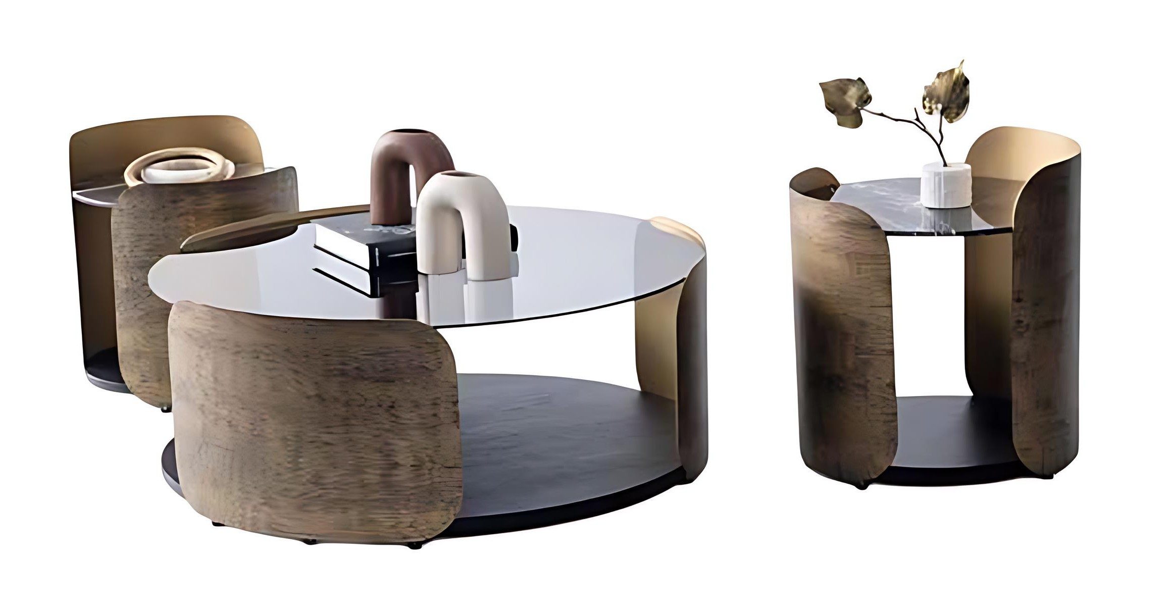 Xlmoebel Satztisch Moderner Couchtisch mit Glasplatte und Holzgestell (Packung, 3-tlg. Set: 1 Couchtisch + 2 Beistelltische), Made in Europa
