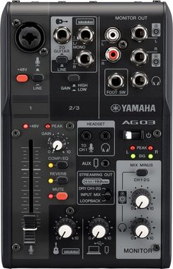 Yamaha Mischpult Livestreaming Set AG03MK2BLSPK, Starterpaket mit AG Mixer, YCM01 Mikro und YH-MT1 Kopfhörer