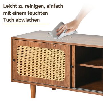 Merax Schuhbank mit Rattan-Schiebetüren, Sitzbank mit Holzfüße, für Flur