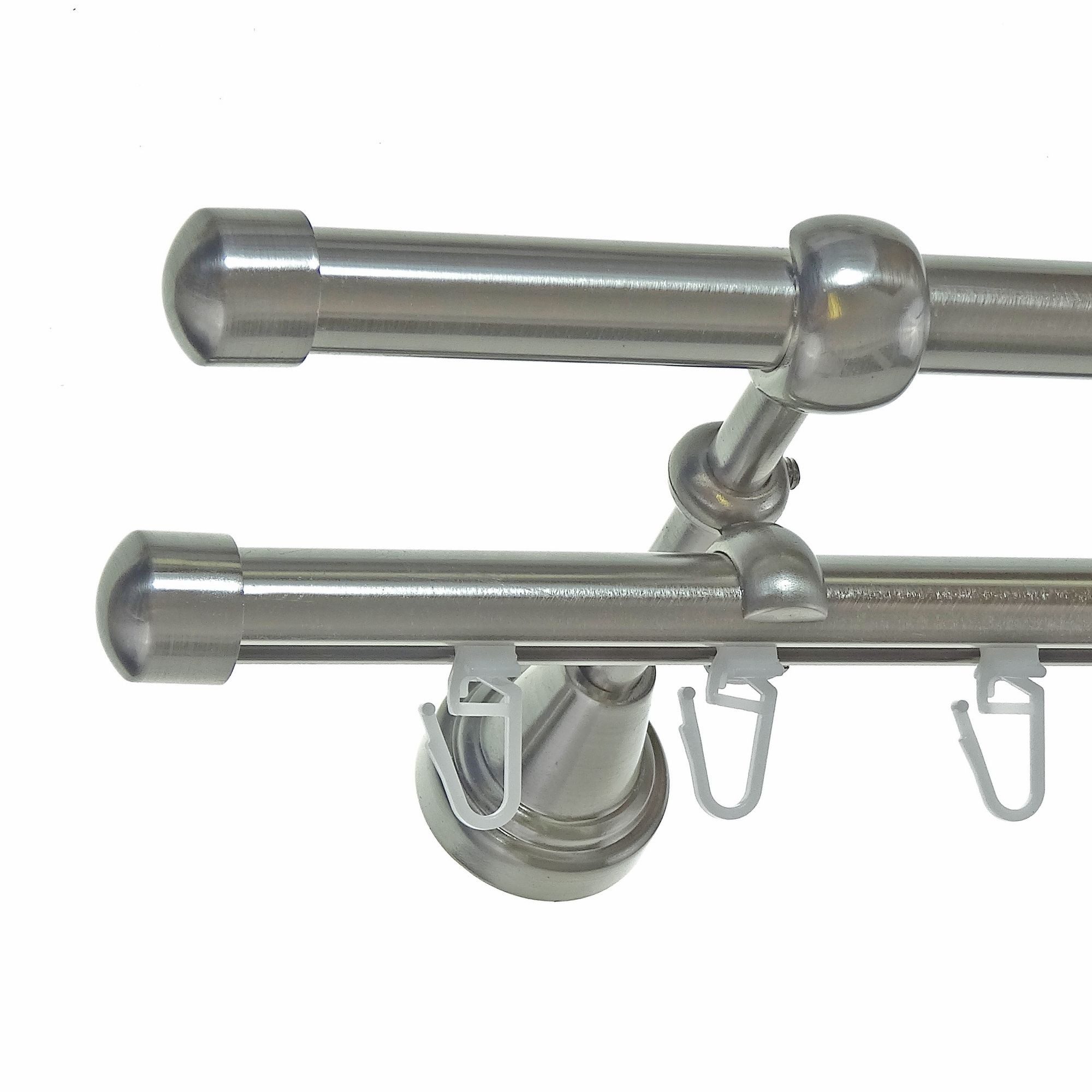 BASIT Gardinenstange Rohr und Innenlauf 16 mm mit Wandträgern 120 cm E17, Ø 16 mm, 2-läufig, verschraubt, Metall, H14 RI 120 cm E17 Kappe