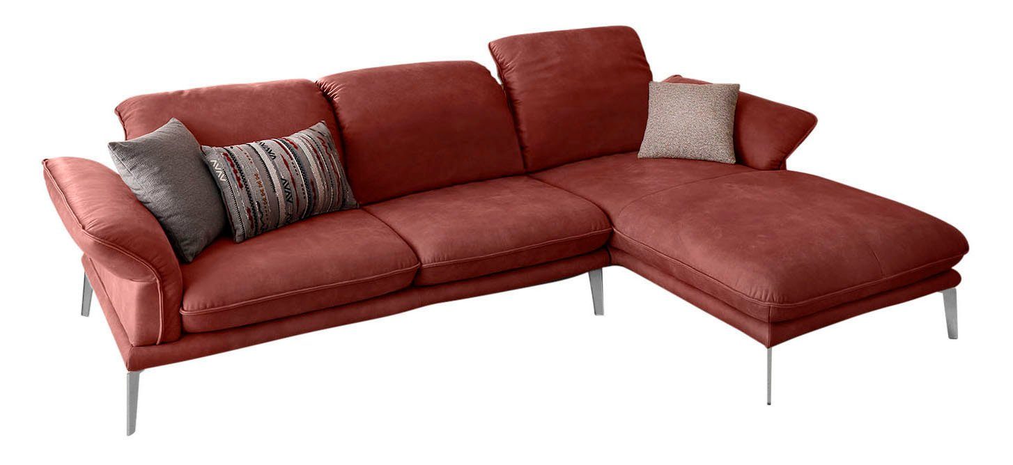 Ecksofa Z78 Breite mit Chrom 300cm glänzend, Kopfstützenverstellung, Winkelfüße W.SCHILLIG in sherry, blush