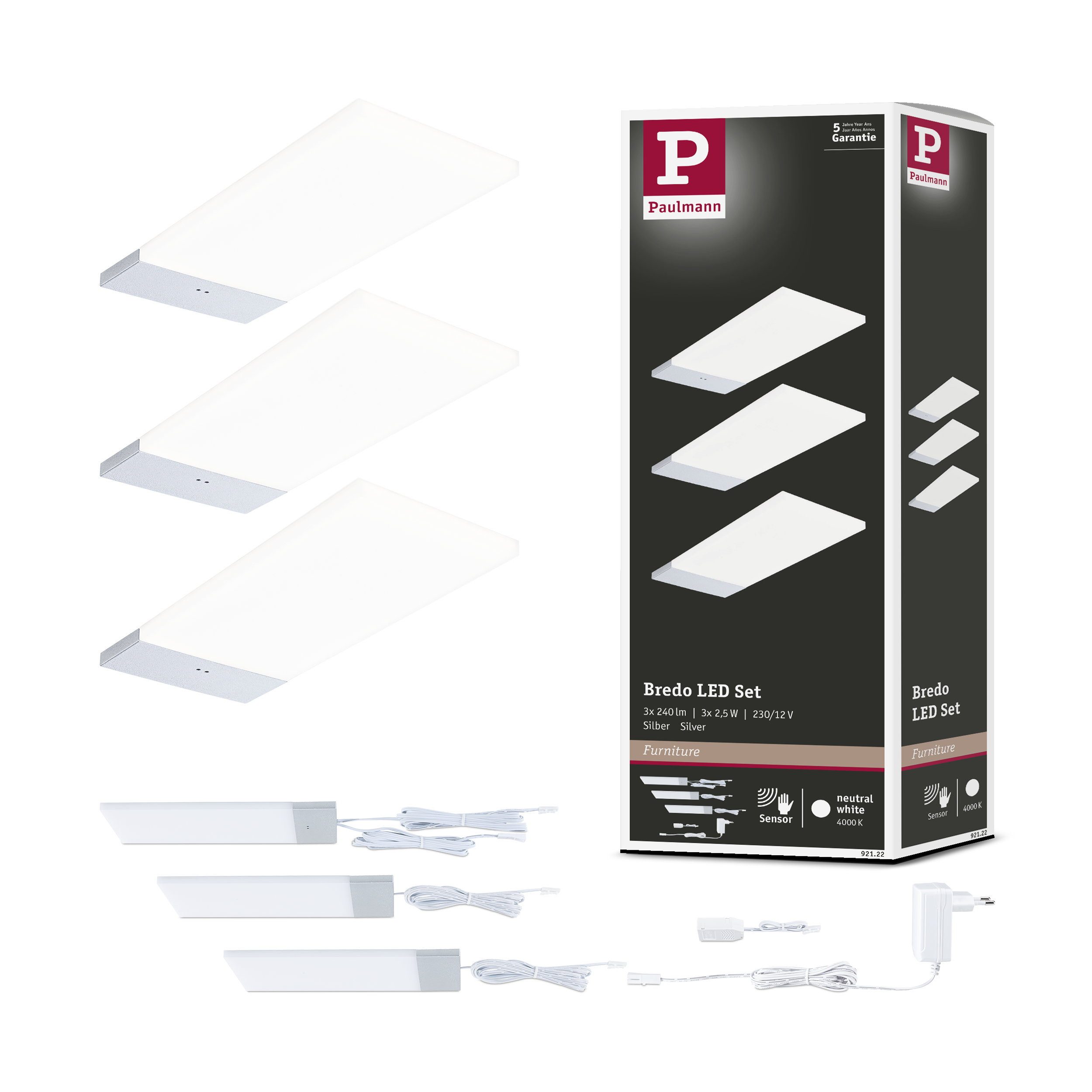 Paulmann LED Unterbauleuchte LED Unterschrankleuchte Bredo Näherungssensor 3er-Set 3x2,5W 80x190 mm