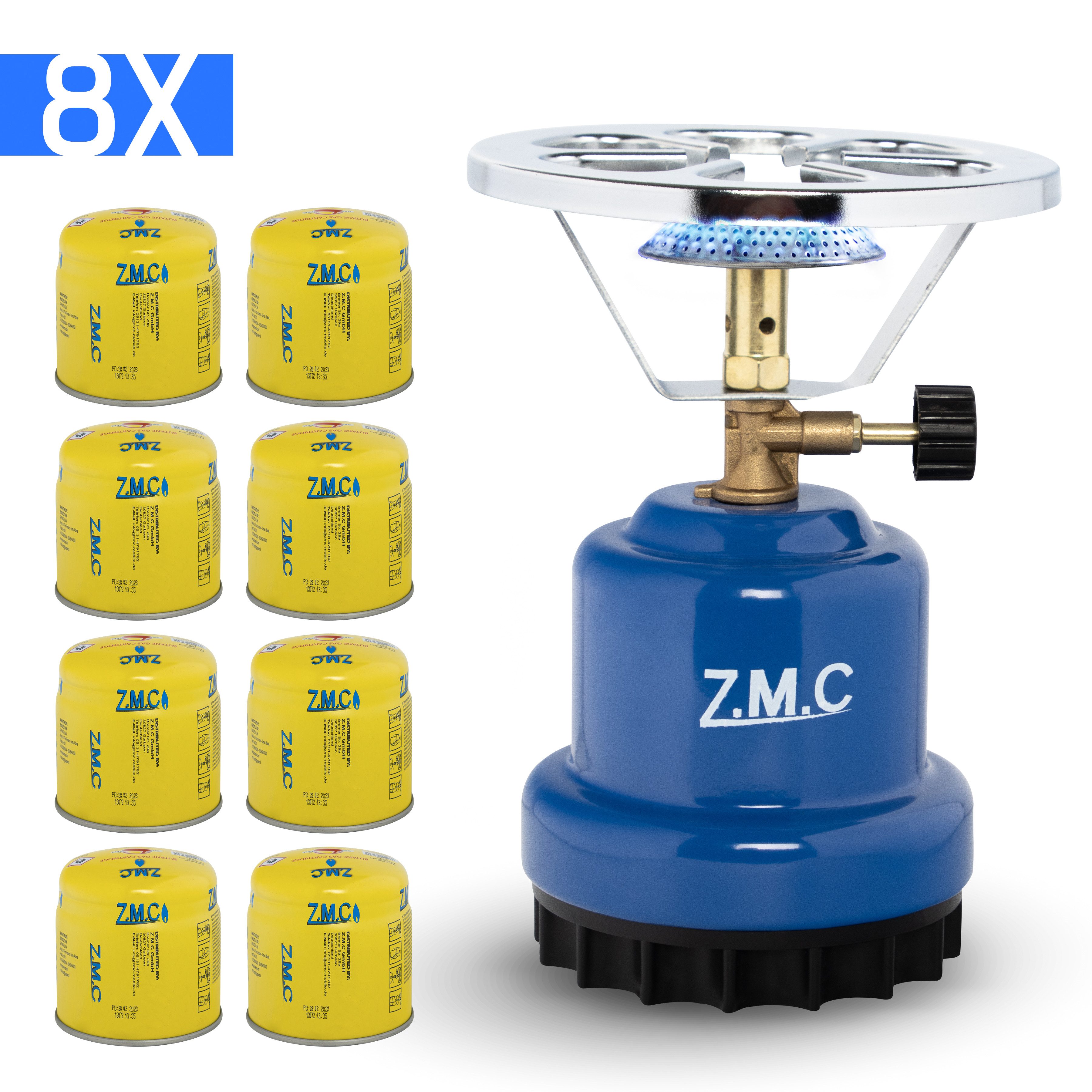 ZMC Gaskocher ZMC Campingkocher Gaskocher 1 flammig Kohleanzünder Herd + 8x Gaskartu, Kartuschenkocher