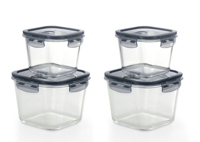 PIE LOCK Frischhaltedose Glasbehälter SLY-XPDS-4-PL, Borosilikatglas, (8 teiliges Set, 8-tlg., 4 Vorratsdosen, 4 Deckel mit Klickverschluß), Frischhaltedosen Glas mit Deckel – Vorratsdosen