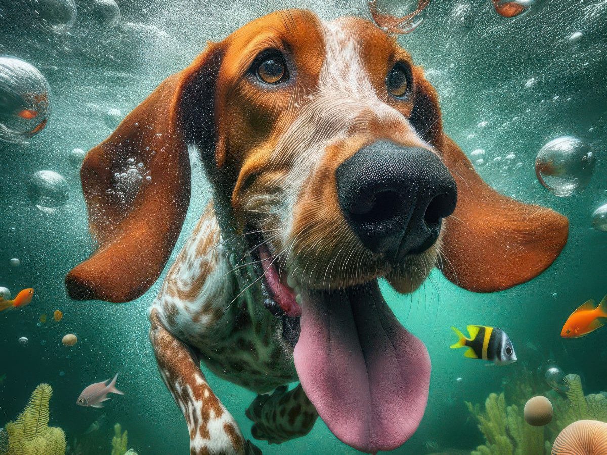 CALVENDO Puzzle CALVENDO Puzzle Deutscher Jagdhund taucht fröhlich unter Wasser, 1000, 1000 Puzzleteile