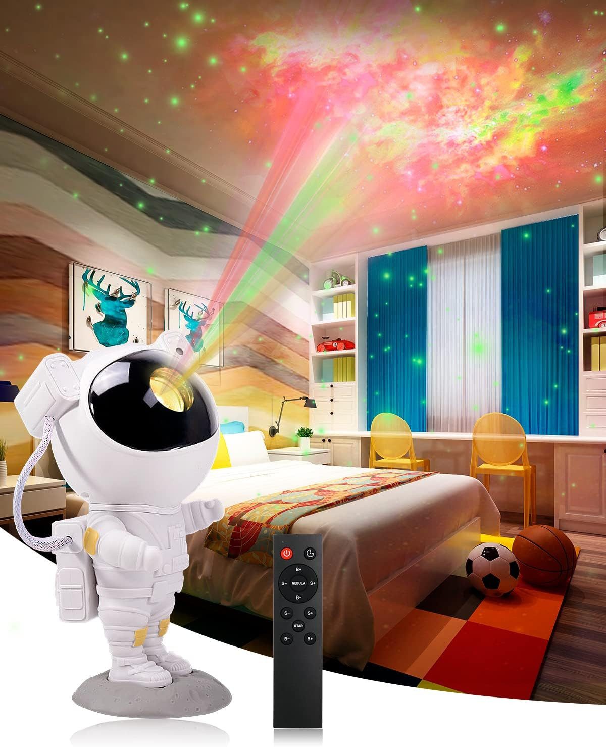 CheDux Nachtlicht Astronaut Galaxy Projektor LED Sternenlicht mit Timer Fernbedienung., LED-Lichtquelle, energieeffizient und langlebig, …
