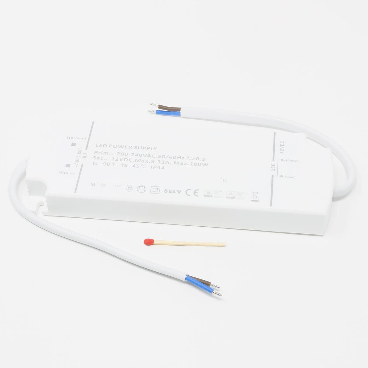 Designlight LED Trafo SLIM IP44, 12V DC 100W, 2x 15cm Kabel LED Trafo
