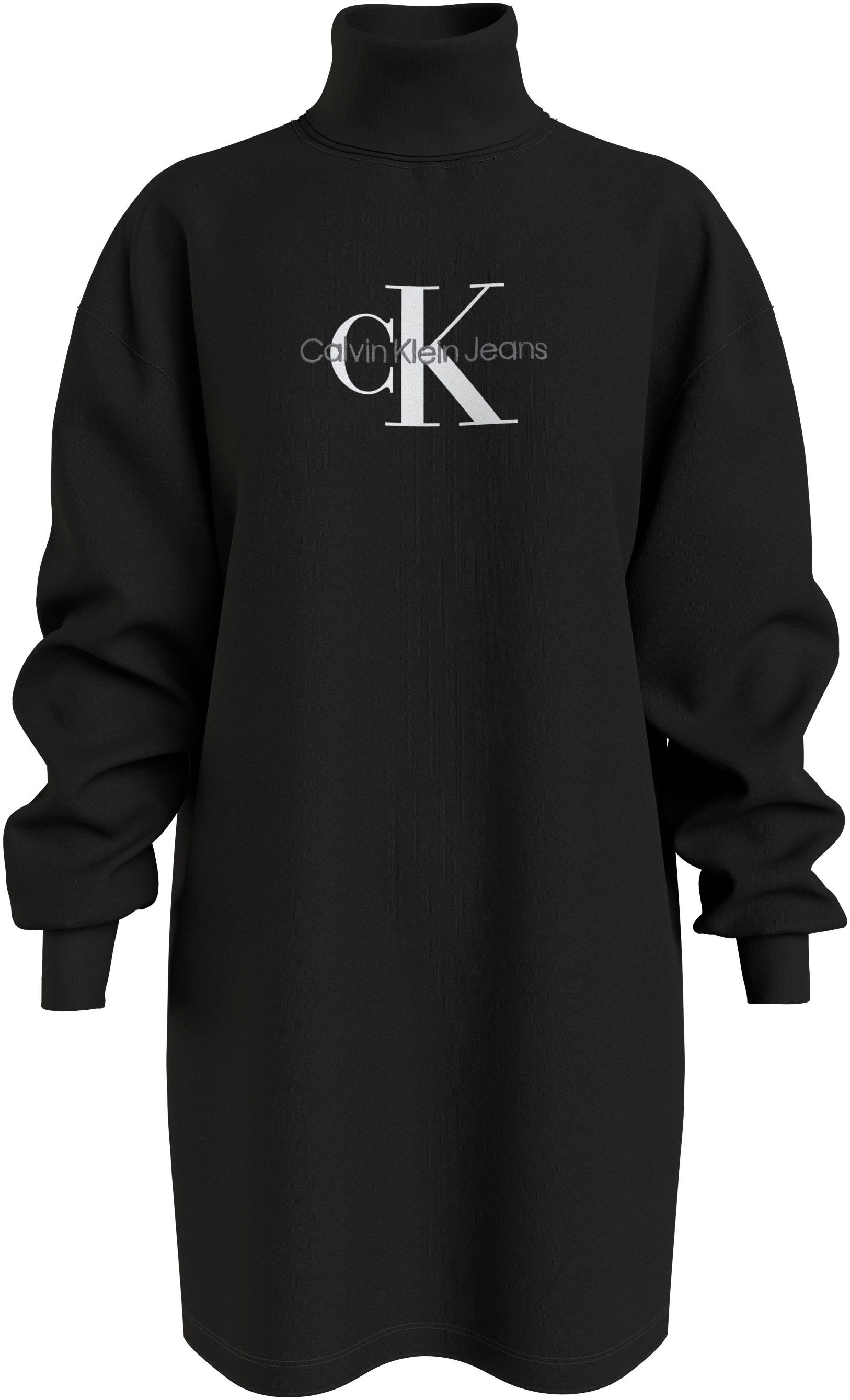 Ck Black Calvin Jeans DRESS Klein Sweatkleid ROLL MONOLOGO NECK