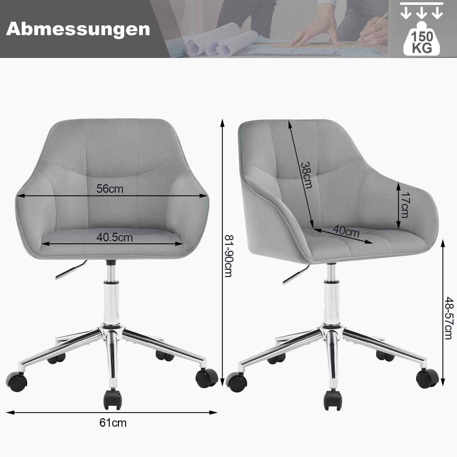 Woltu Bürostuhl (1 St), Homeoffice Stuhl, höhenverstellbar, Samtsitz